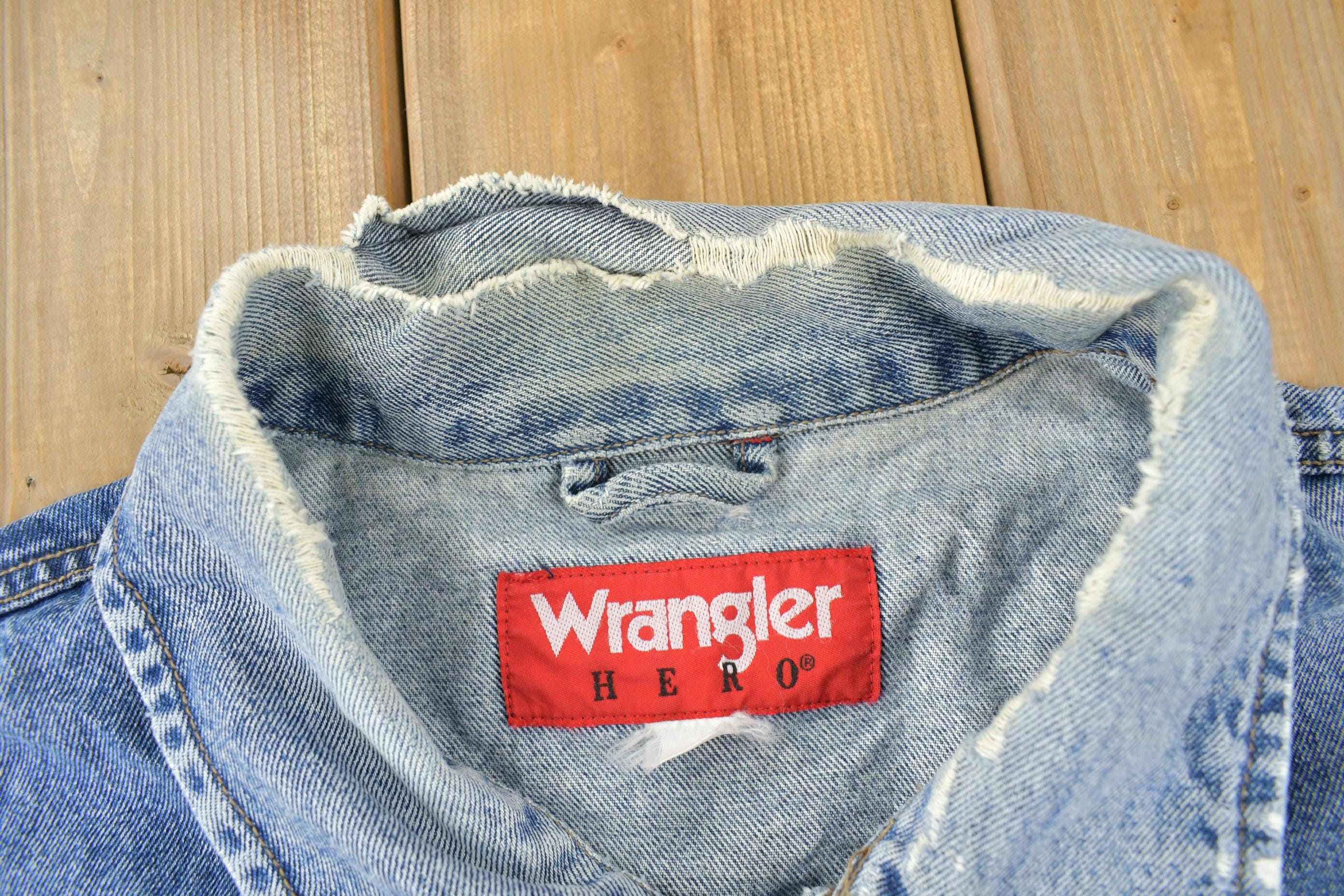 Vintage 1980s Wrangler Hero Light Wash Jean Jacket Men's 2XL - Image 4
