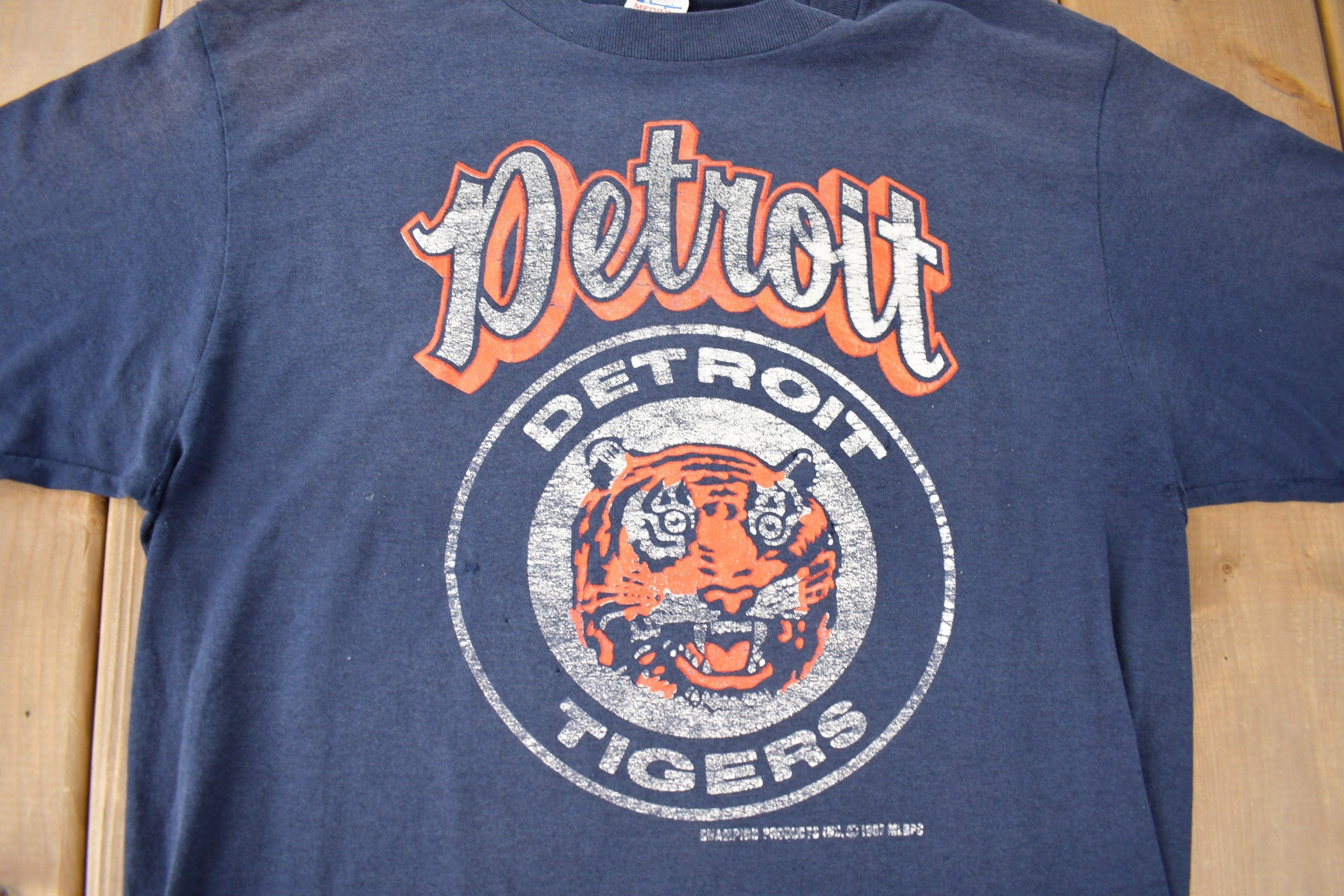 Vintage 1987 Detroit Tigers MLB Baseball Graphic Champion T-Shirt Mwn's Small - Image 3