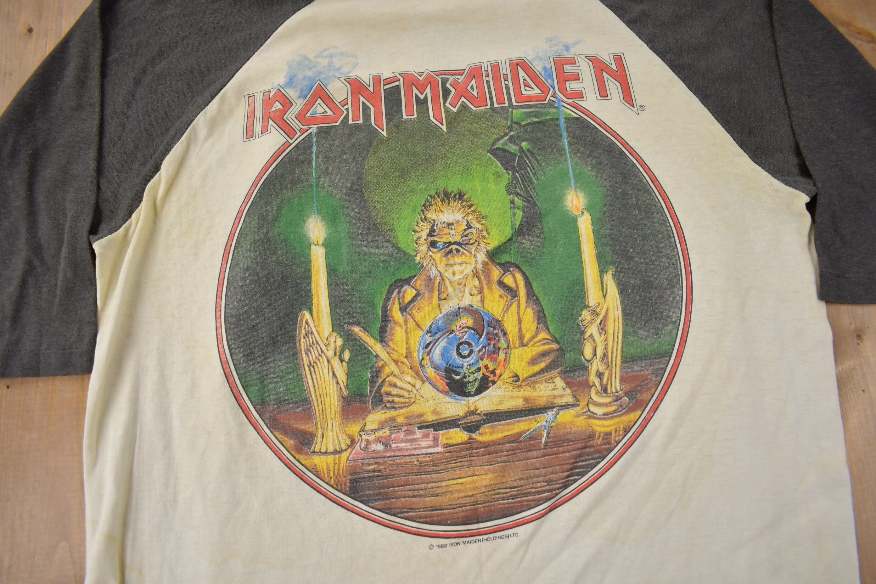 Vintage 1988 Iron Maiden Seventh Son Of A Seventh Son Raglan Band Tee Made In USA - Image 3