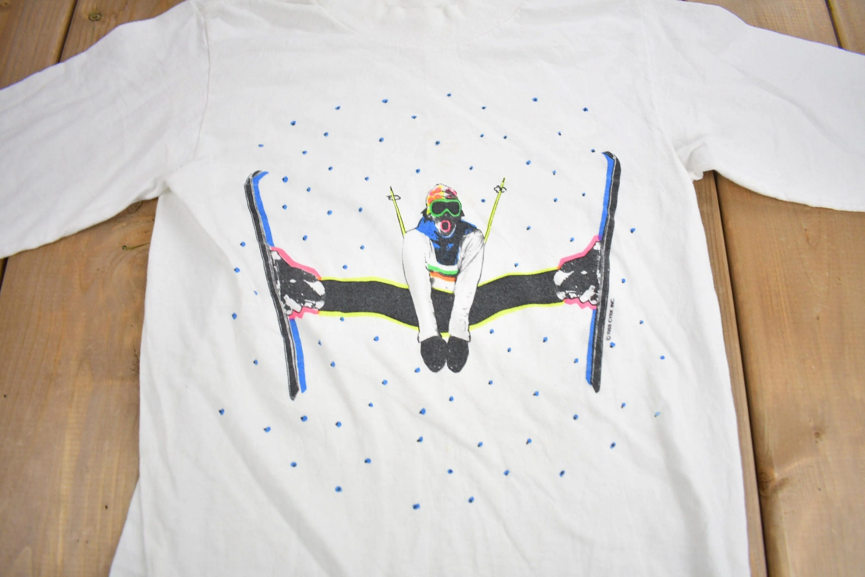 Vintage 1988 Skier Graphic Long Sleeve T Shirt Men's Small - Image 3