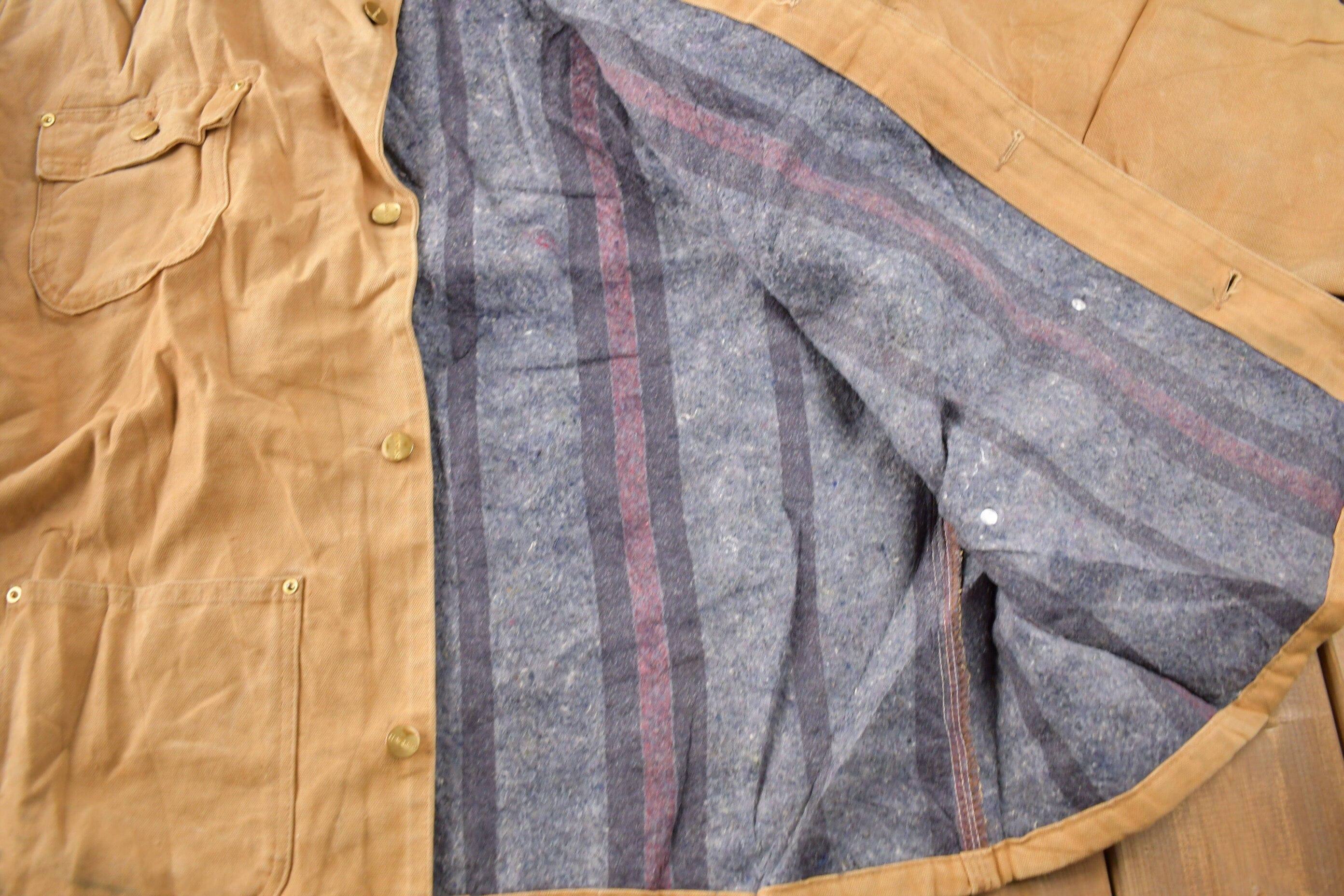 Vintage 1989 Carhartt 100 Years Blanket Lined Button Up Chore Coat Men's Large - Image 3