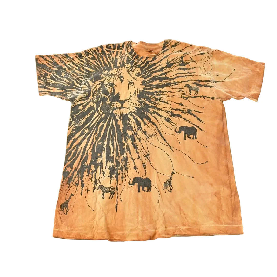 Vintage 1990 Lion African Animals All Over Print Graphic T-Shirt Men's 2XL