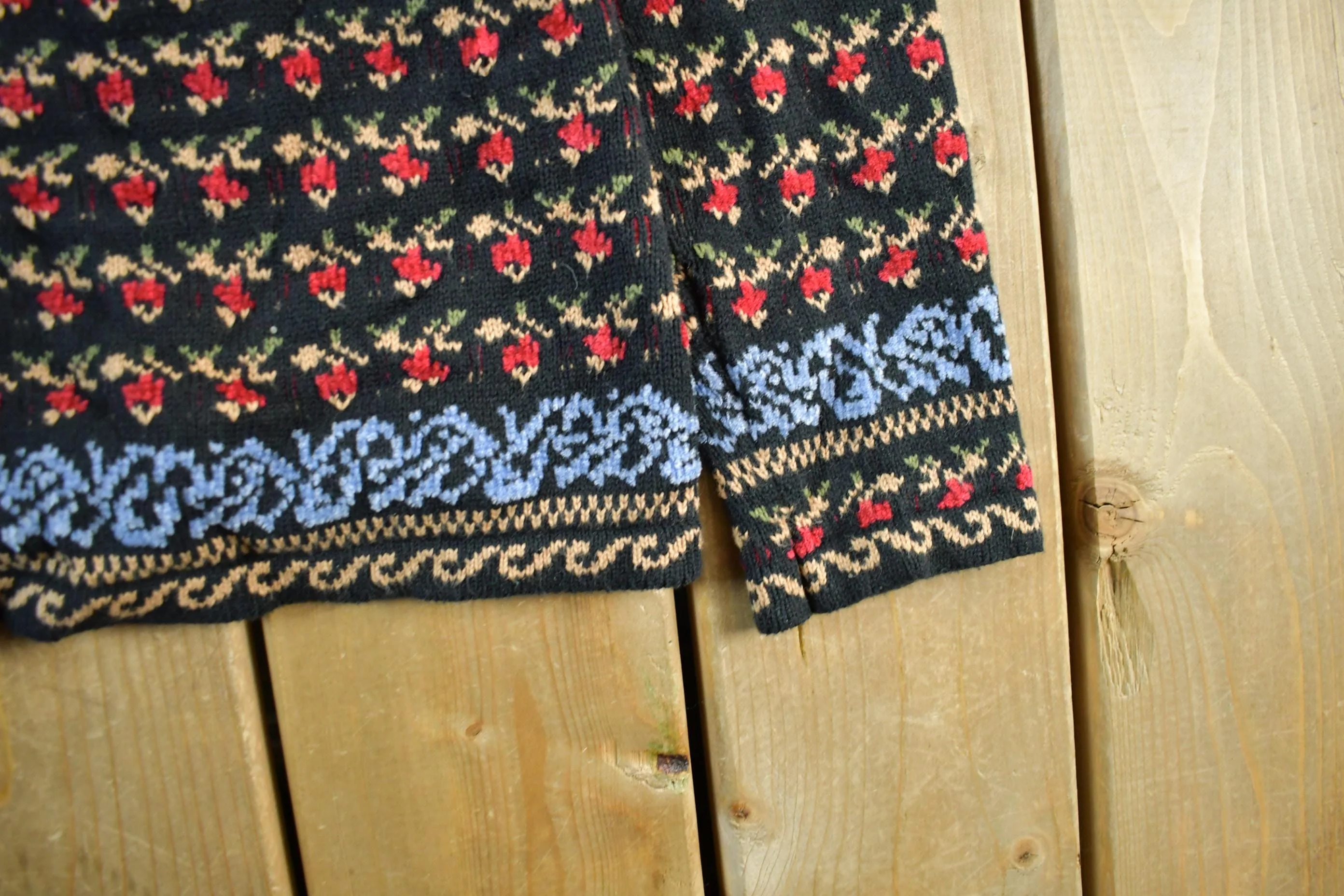 Vintage 1990s Appleseeds Floral Knit Cardigan Sweater Women's Medium - Image 3