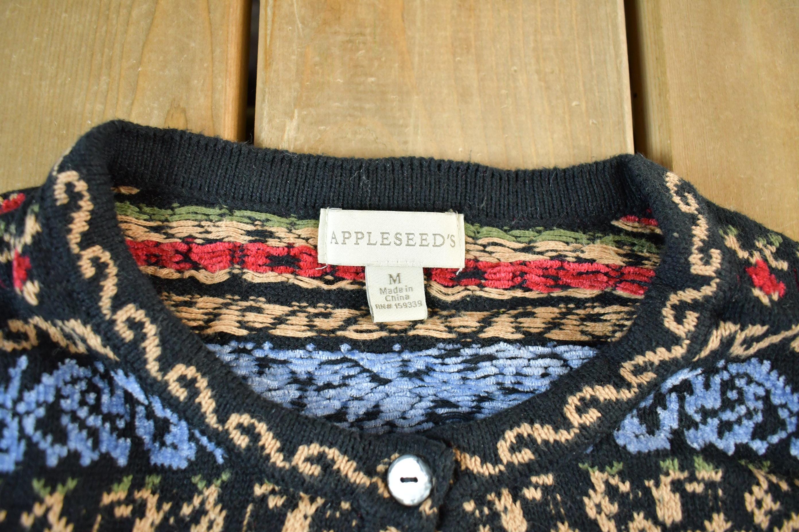 Vintage 1990s Appleseeds Floral Knit Cardigan Sweater Women's Medium - Image 5