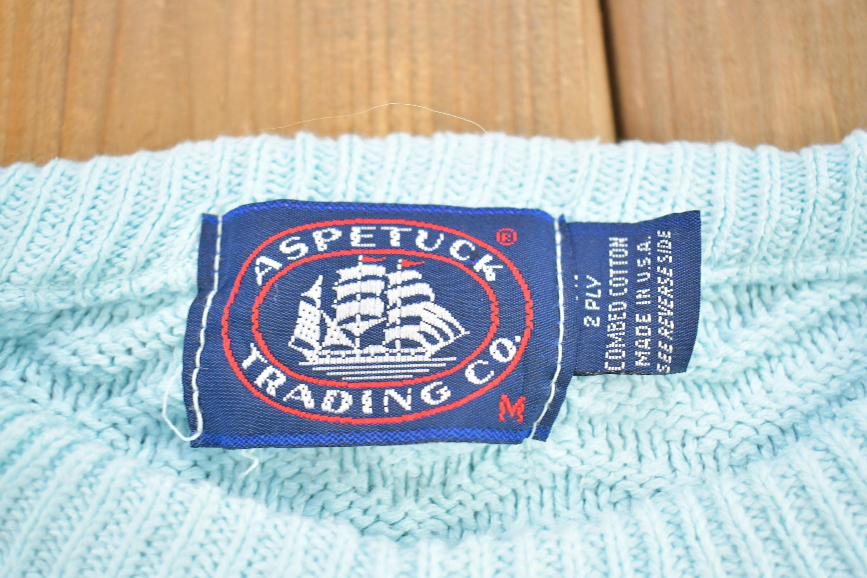 Vintage 1990s Aspetuck Trading Co. Knitted Crewneck Sweater Men's Small - Image 3