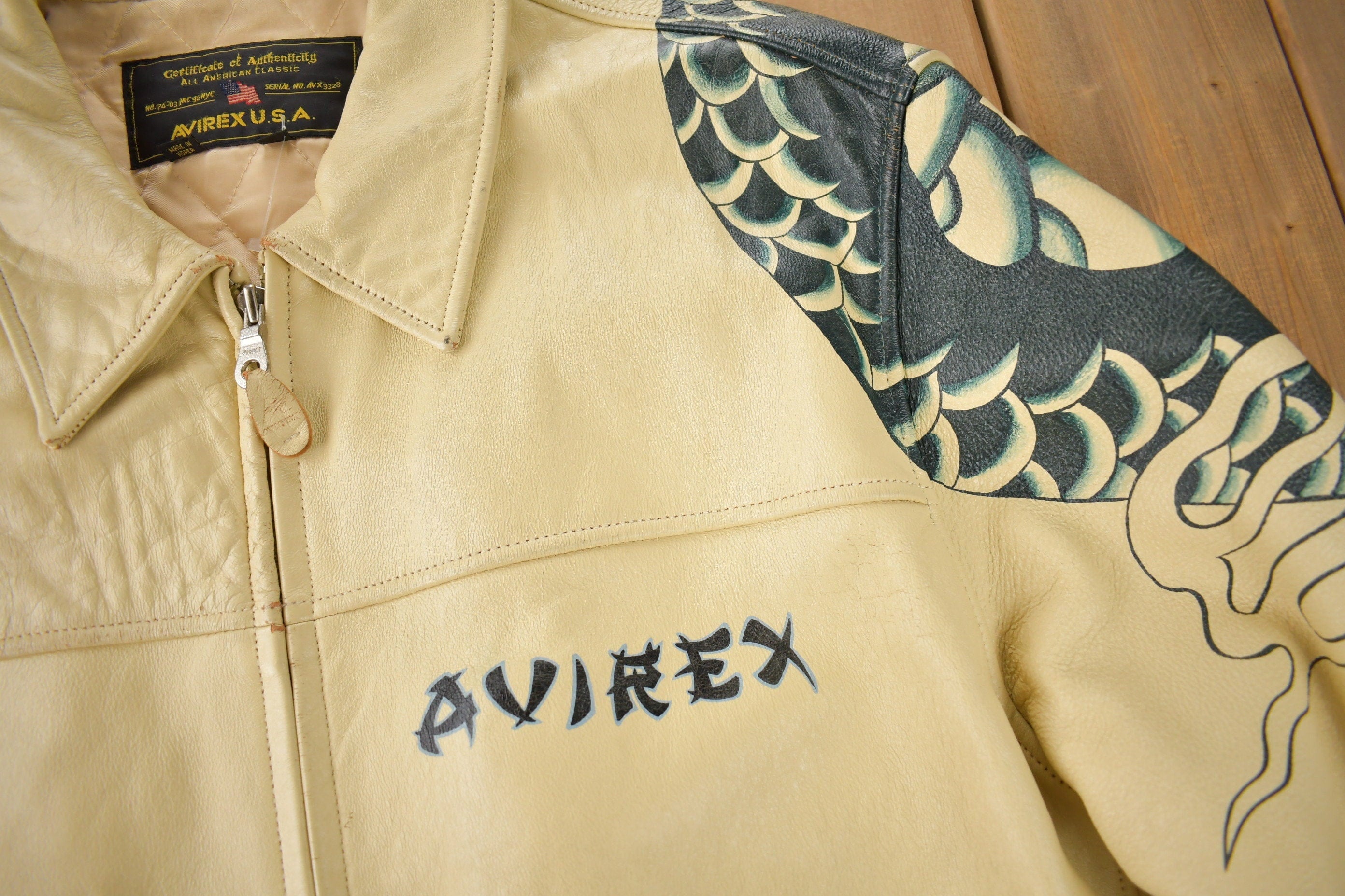 Vintage 1990s Avirex USA Japanese Dragons Graphic Leather Jacket Size 3XL - Image 5