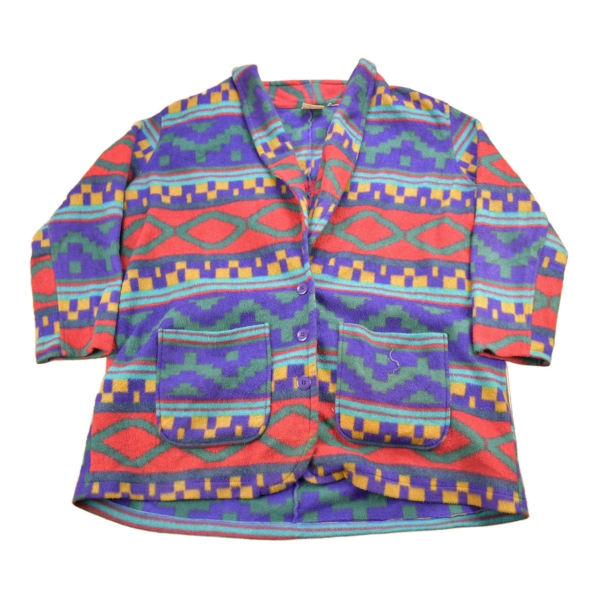 Vintage 1990s Aztec Theme All Over Print Fleece Sweater Men's XL
