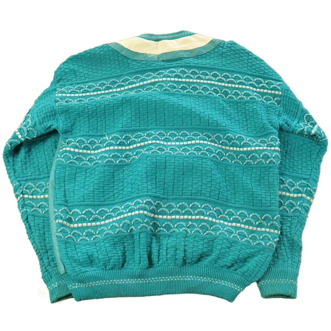 Vintage 1990s Bagazio Leather Knit Crewneck Sweater Men's XL - Image 2
