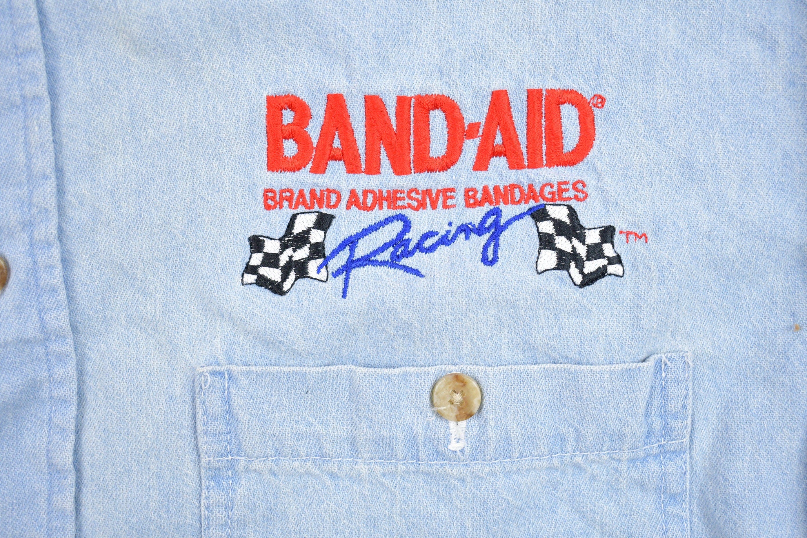 Vintage 1990s Band Aid Brand Denim Button Up Shirt Men's XL - Image 3