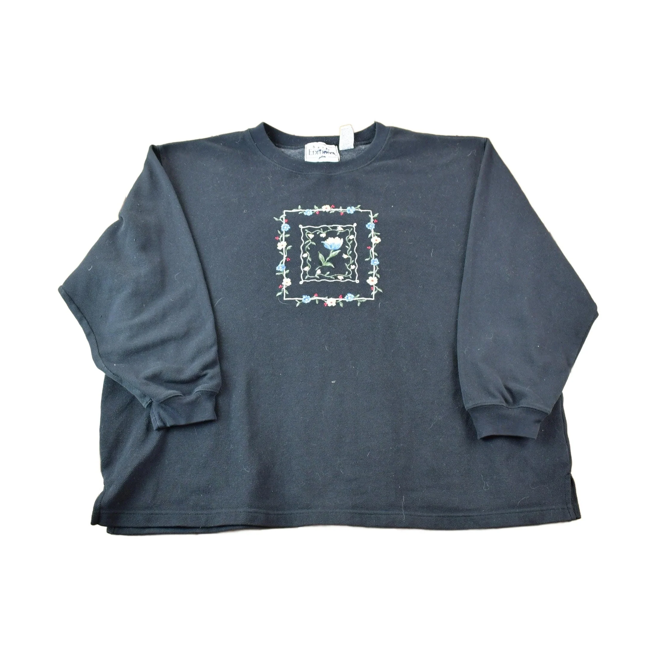Vintage 1990s Basic Editions Floral Knit Crewneck Men's 2XL