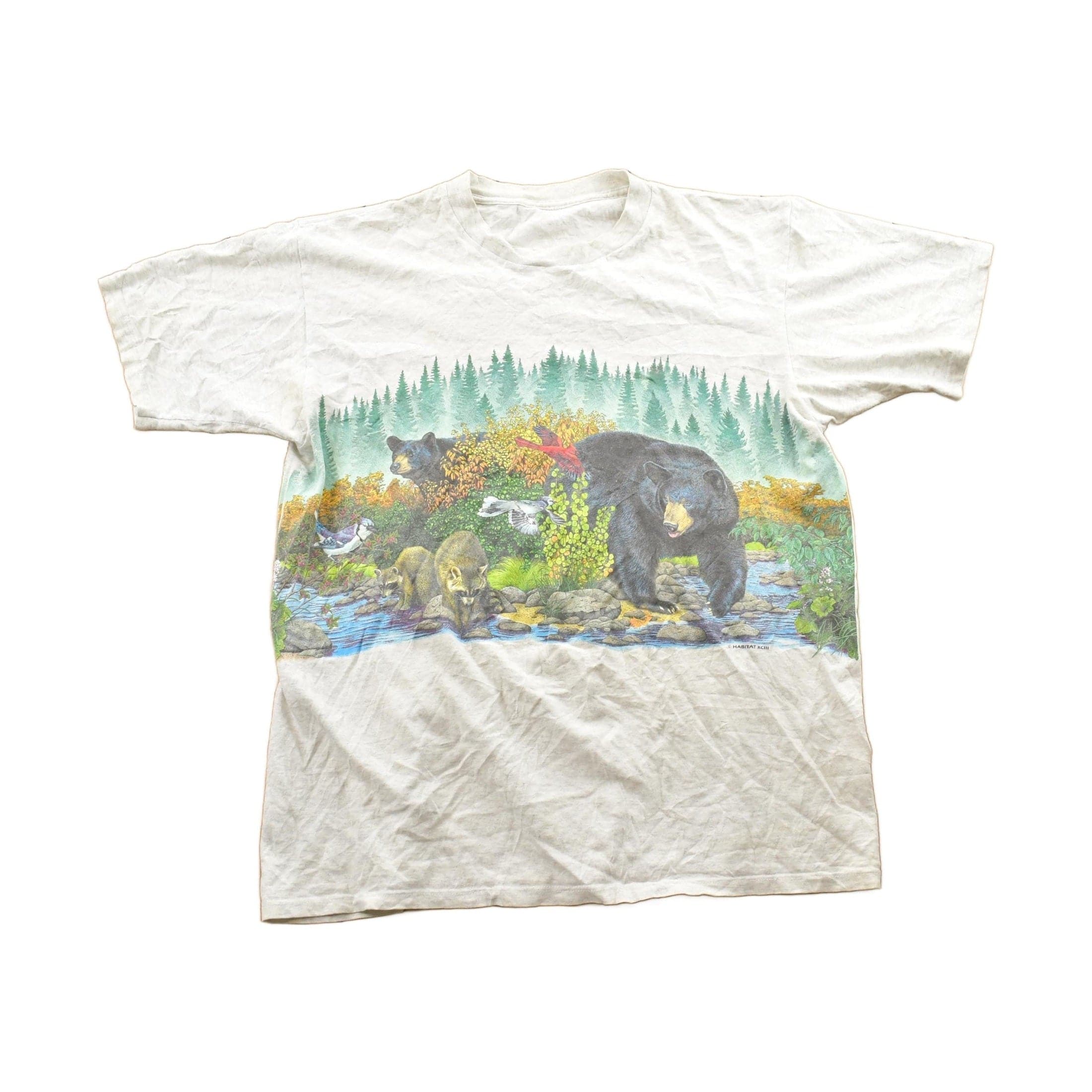 Vintage 1990s Bear And Bluejay Theme Habitat Graphic T-Shirt Men's L