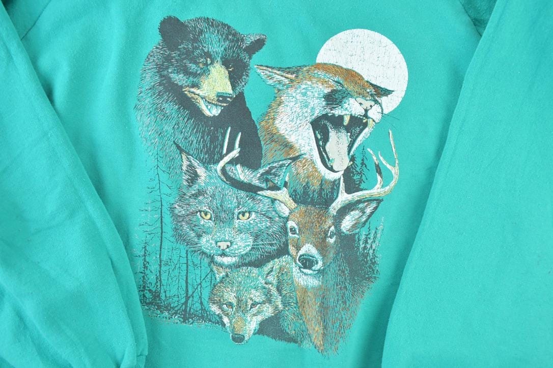 Vintage 1990s Bear Bobcat Outdoorsman Crewneck Sweatshirt Men's Large - Image 3