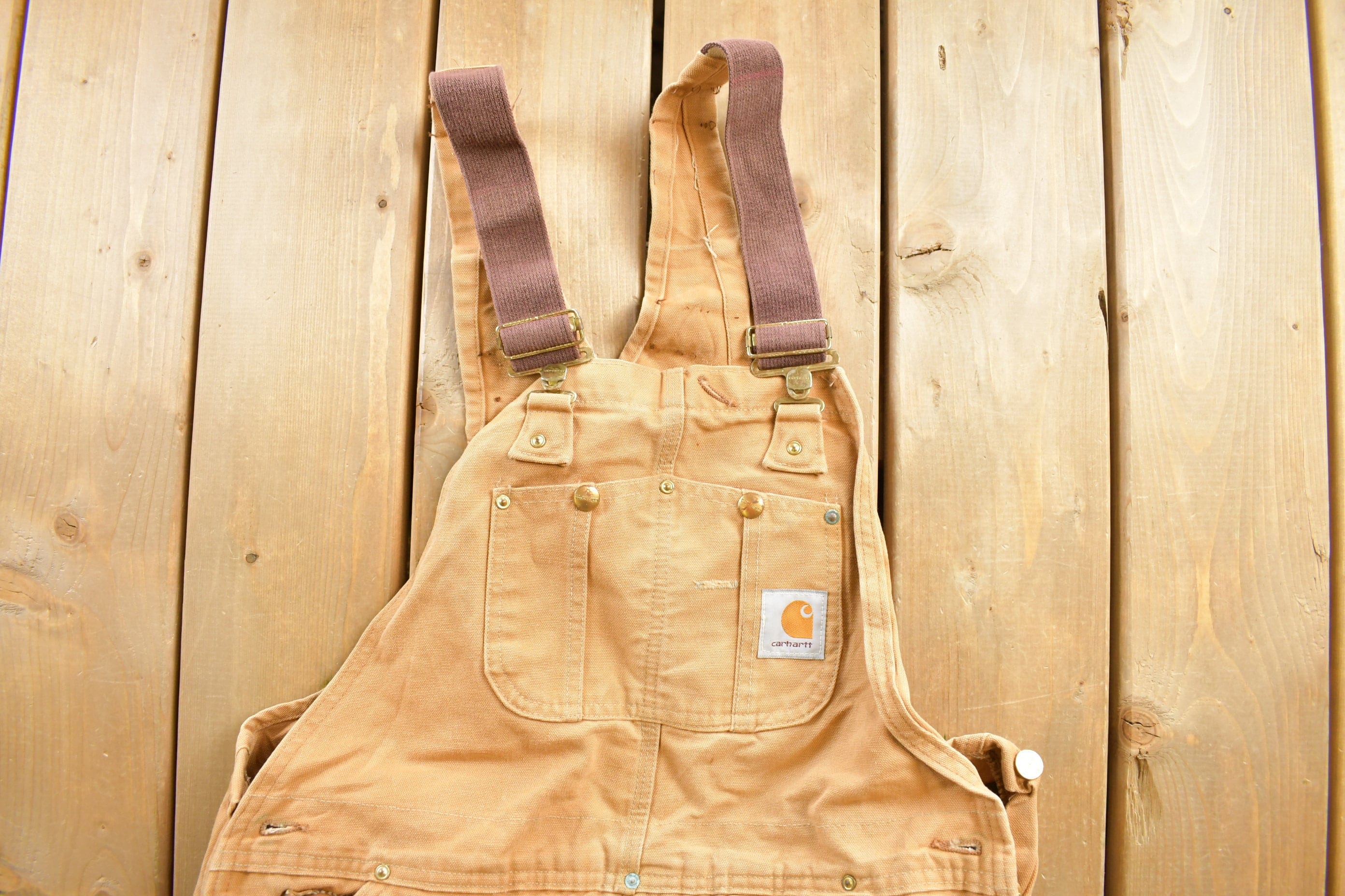 Vintage 1990s Beige Carhartt Double Knee Canvas Overalls Men's 34 x 30 - Image 3