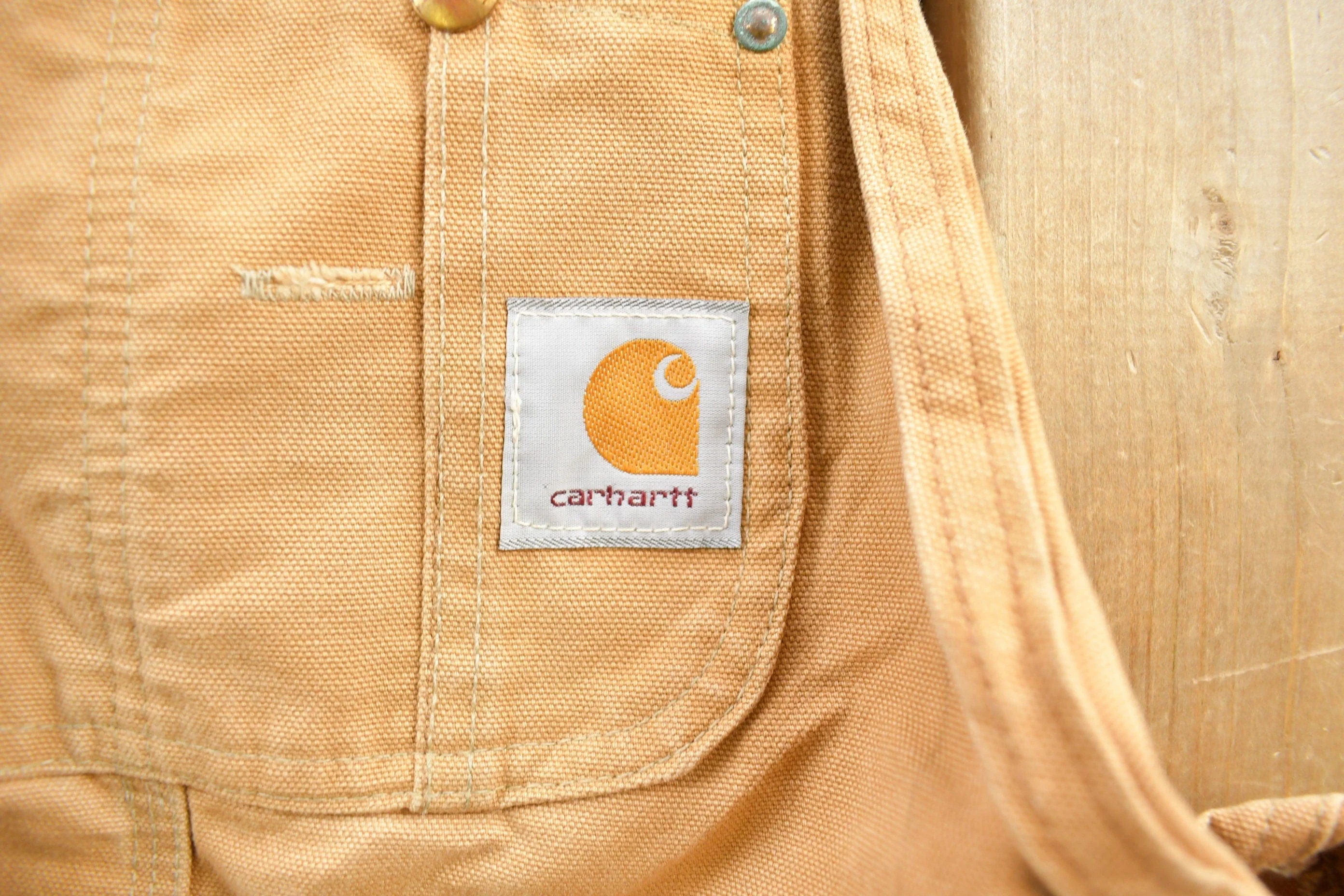 Vintage 1990s Beige Carhartt Double Knee Canvas Overalls Men's 34 x 30 - Image 4