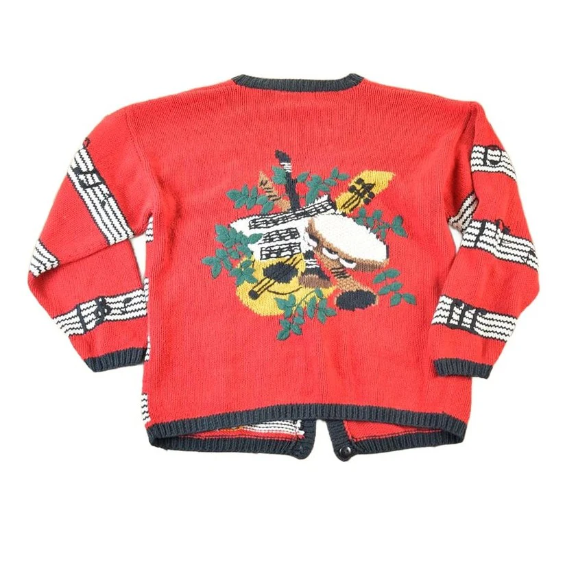 Vintage 1990s Bellepointe Music Instrument All Over Print Knit Abstract Pattern Cardigan Sweater Women's L - Image 2