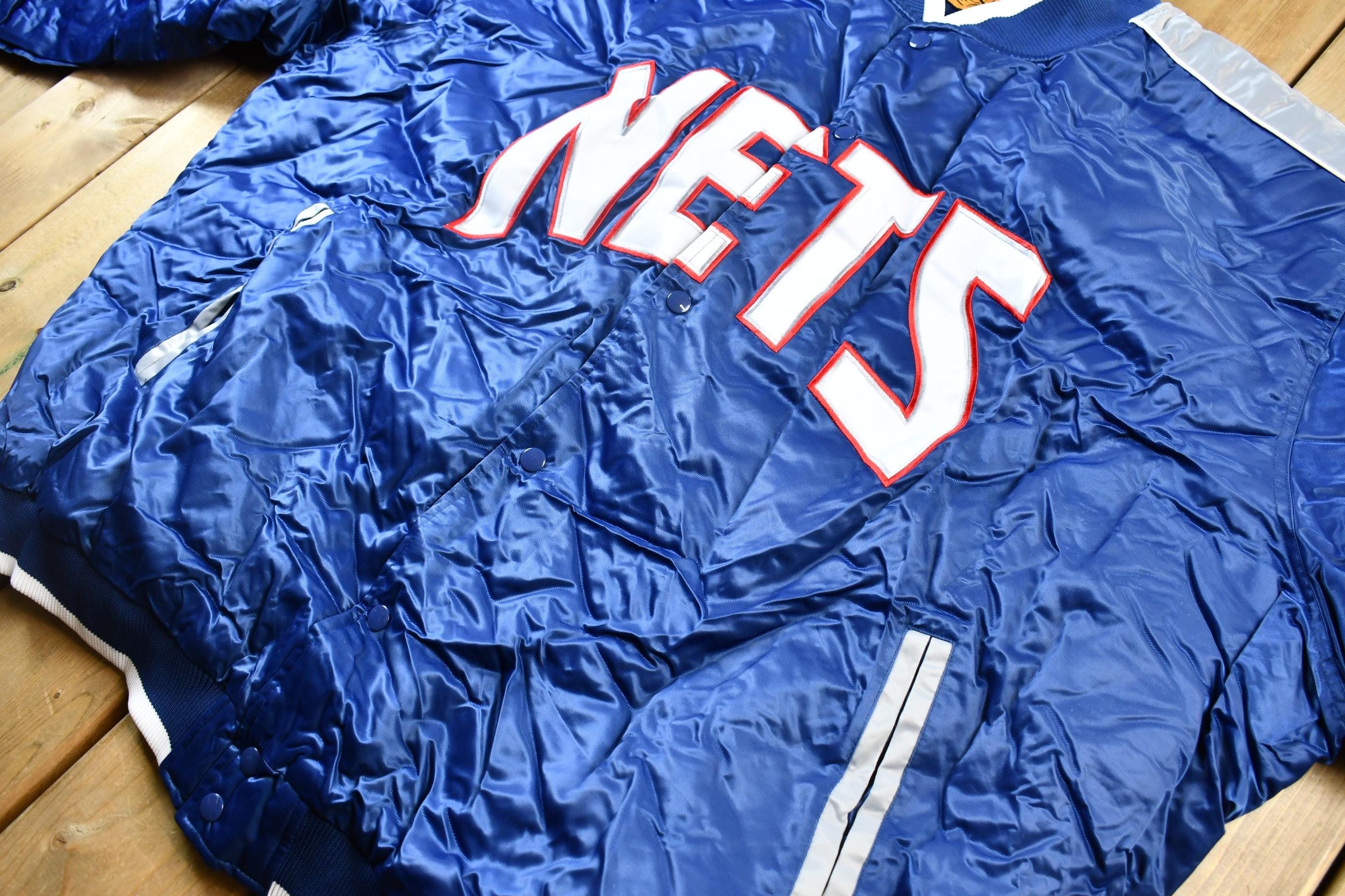 Vintage 1990s Bigman Sports New Jersey Nets NBA Basketball Embroidered Snap Button Satin Bomber Jacket Men's 4XL - Image 5