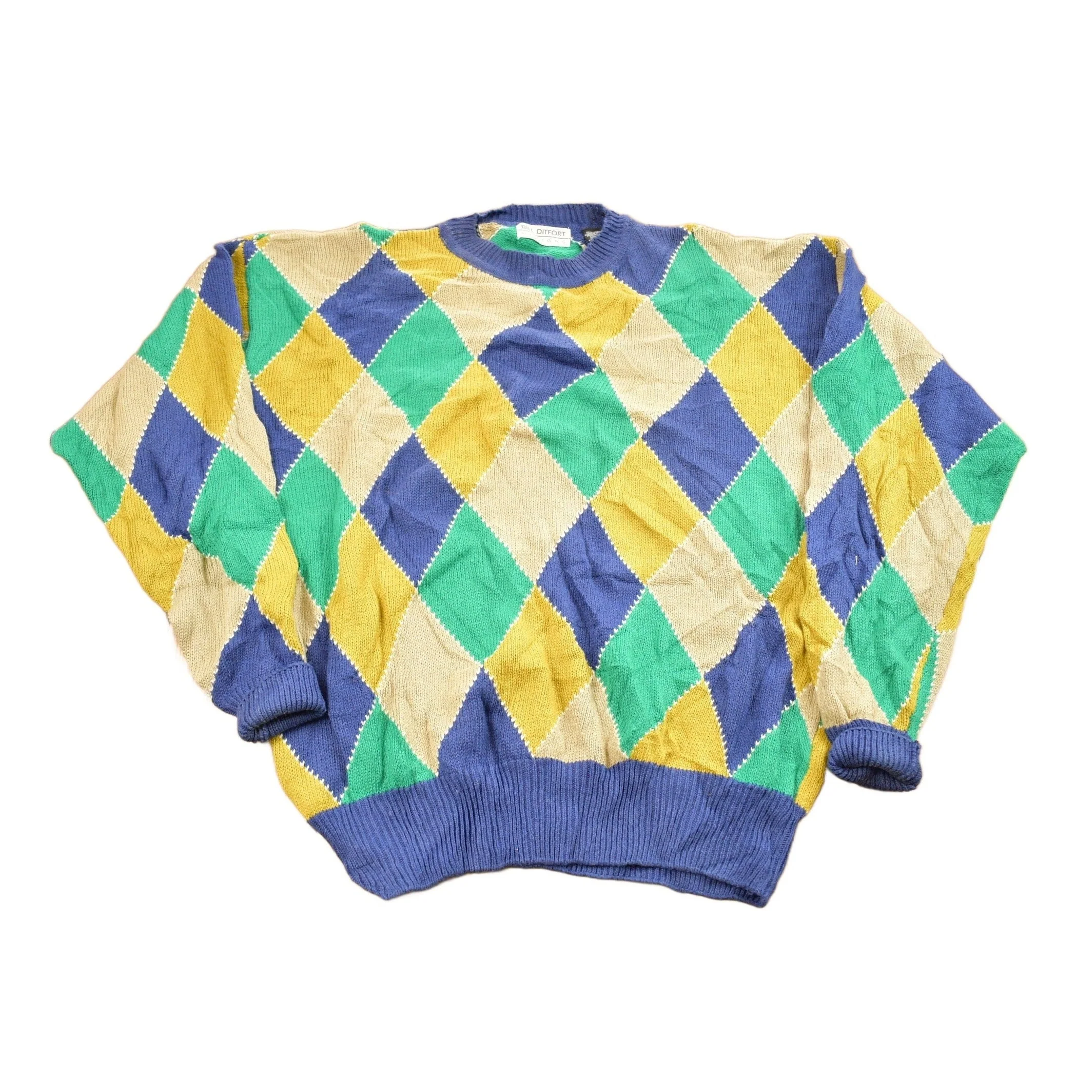 Vintage 1990s Bill Ditfort Argyle Knitted Crewneck Sweater Men's Small