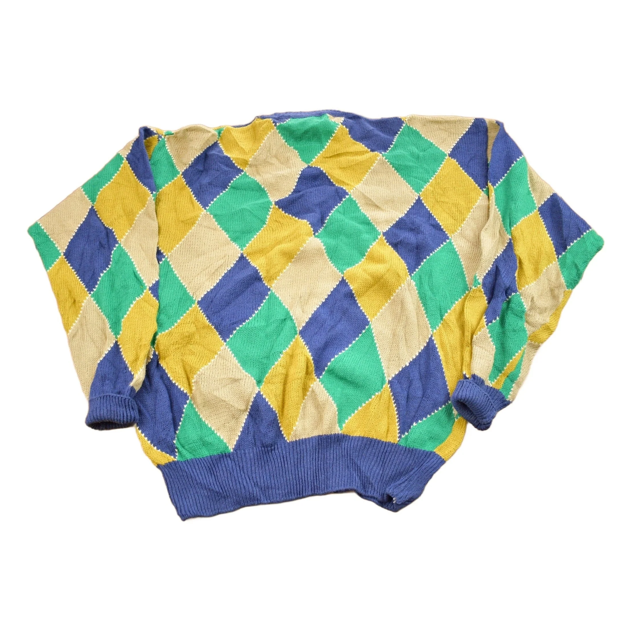 Vintage 1990s Bill Ditfort Argyle Knitted Crewneck Sweater Men's Small - Image 2