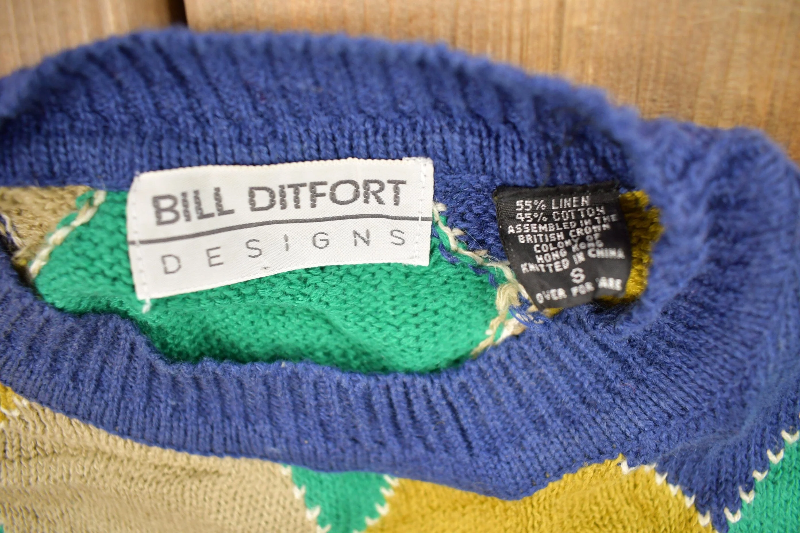 Vintage 1990s Bill Ditfort Argyle Knitted Crewneck Sweater Men's Small - Image 4