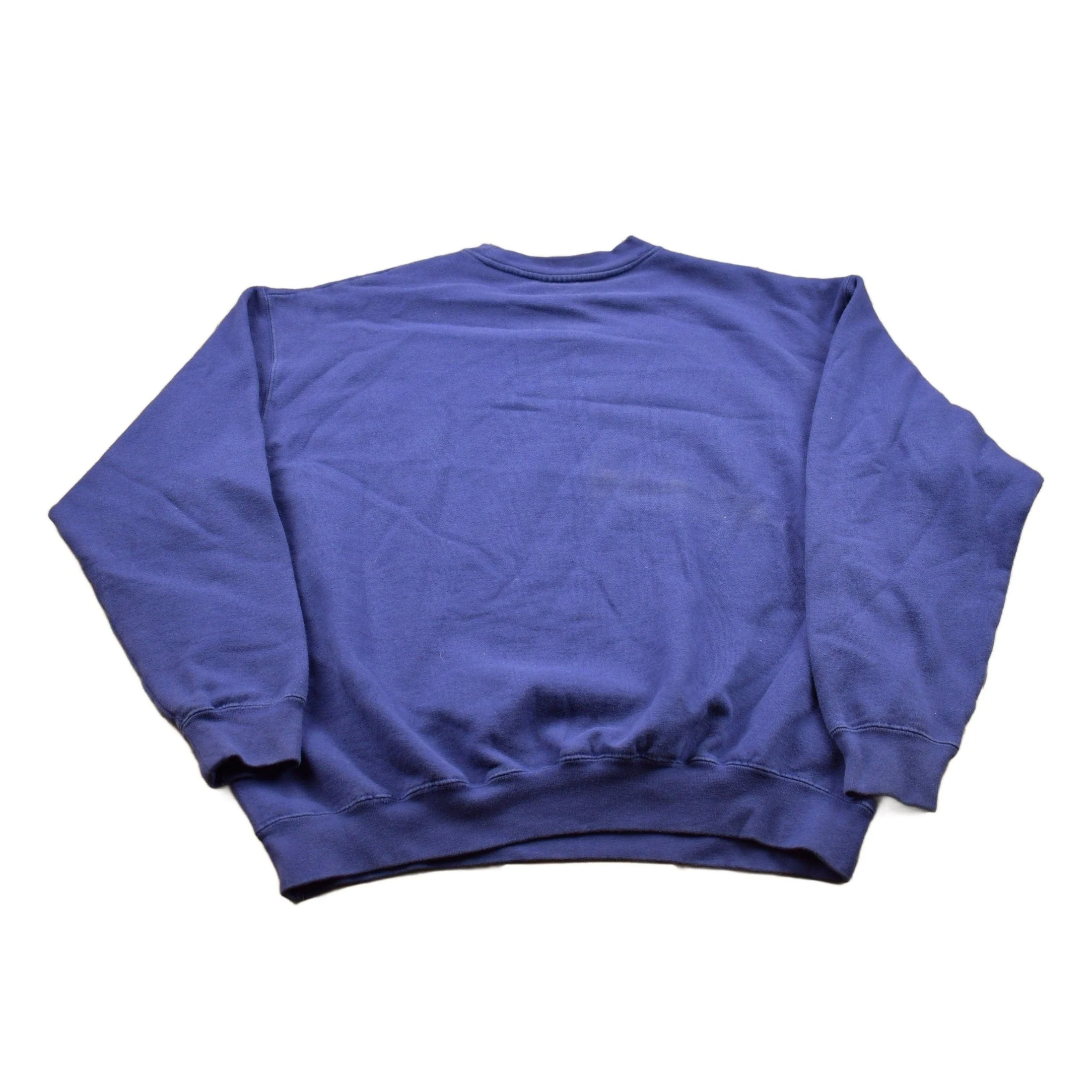 Vintage 1990s Blank Blue Crewneck Sweatshirt Men's XL - Image 2