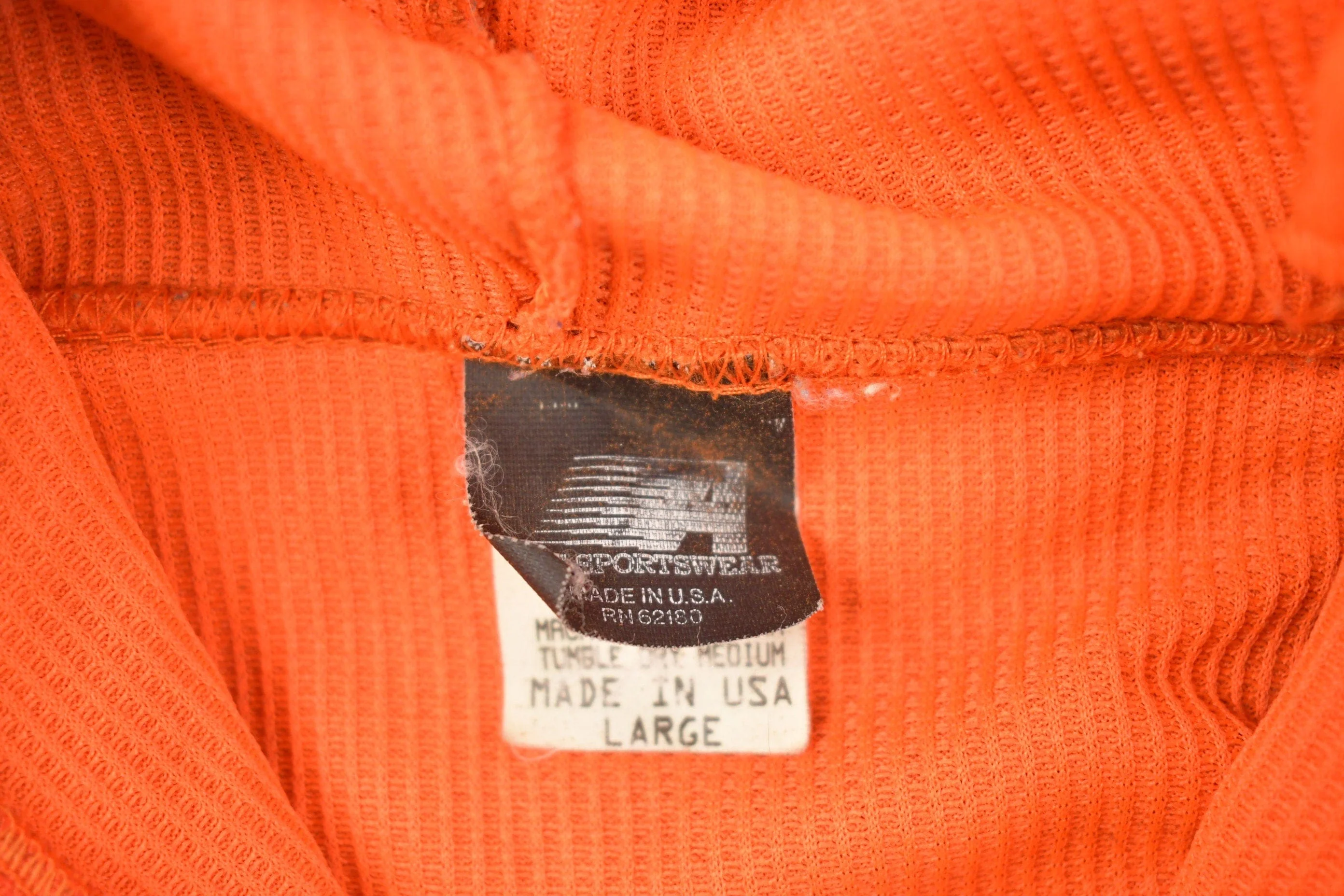 Vintage 1990s Blank Bright Orange Hoodie Men's Medium - Image 4