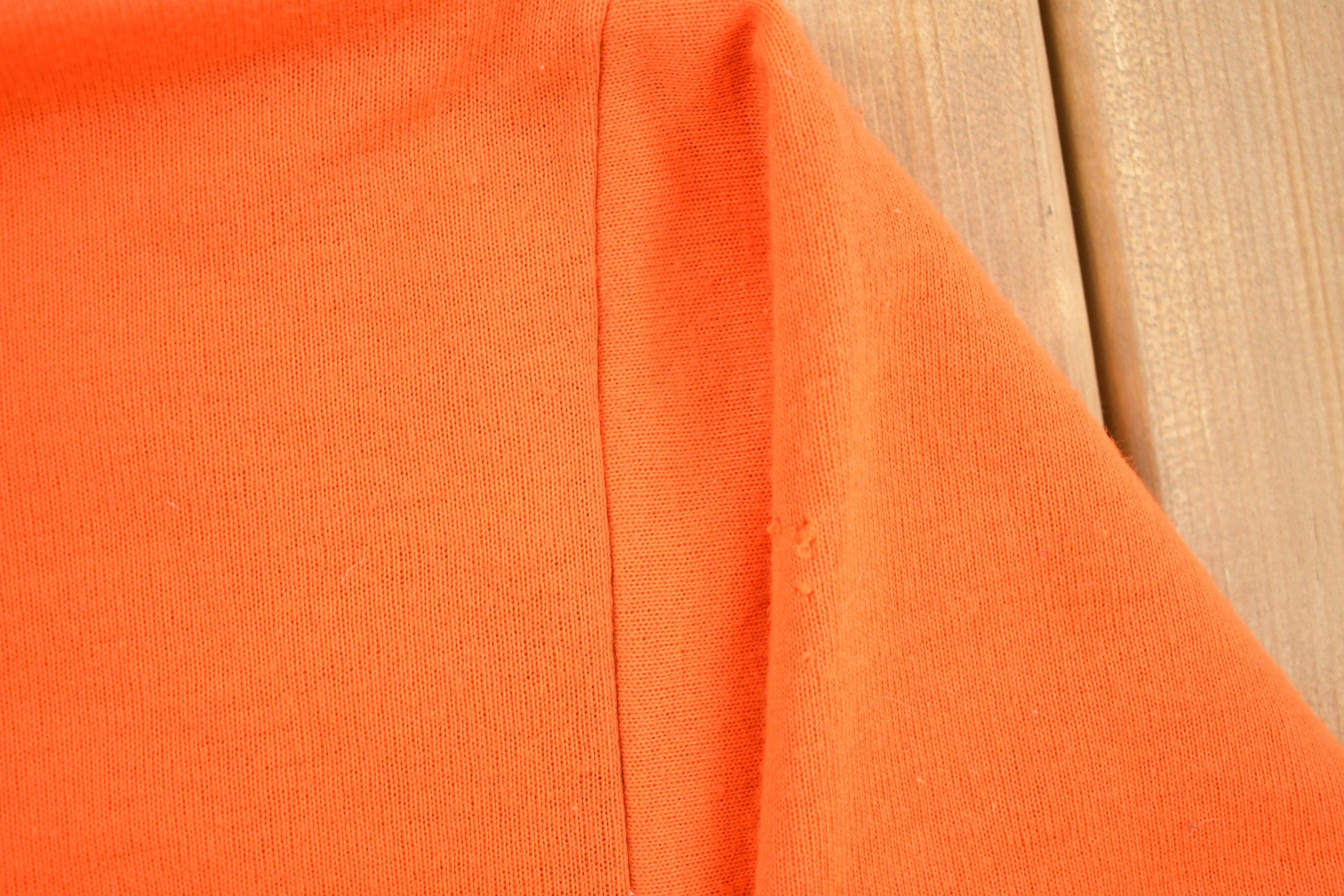 Vintage 1990s Blank Bright Orange Hoodie Men's Medium - Image 5