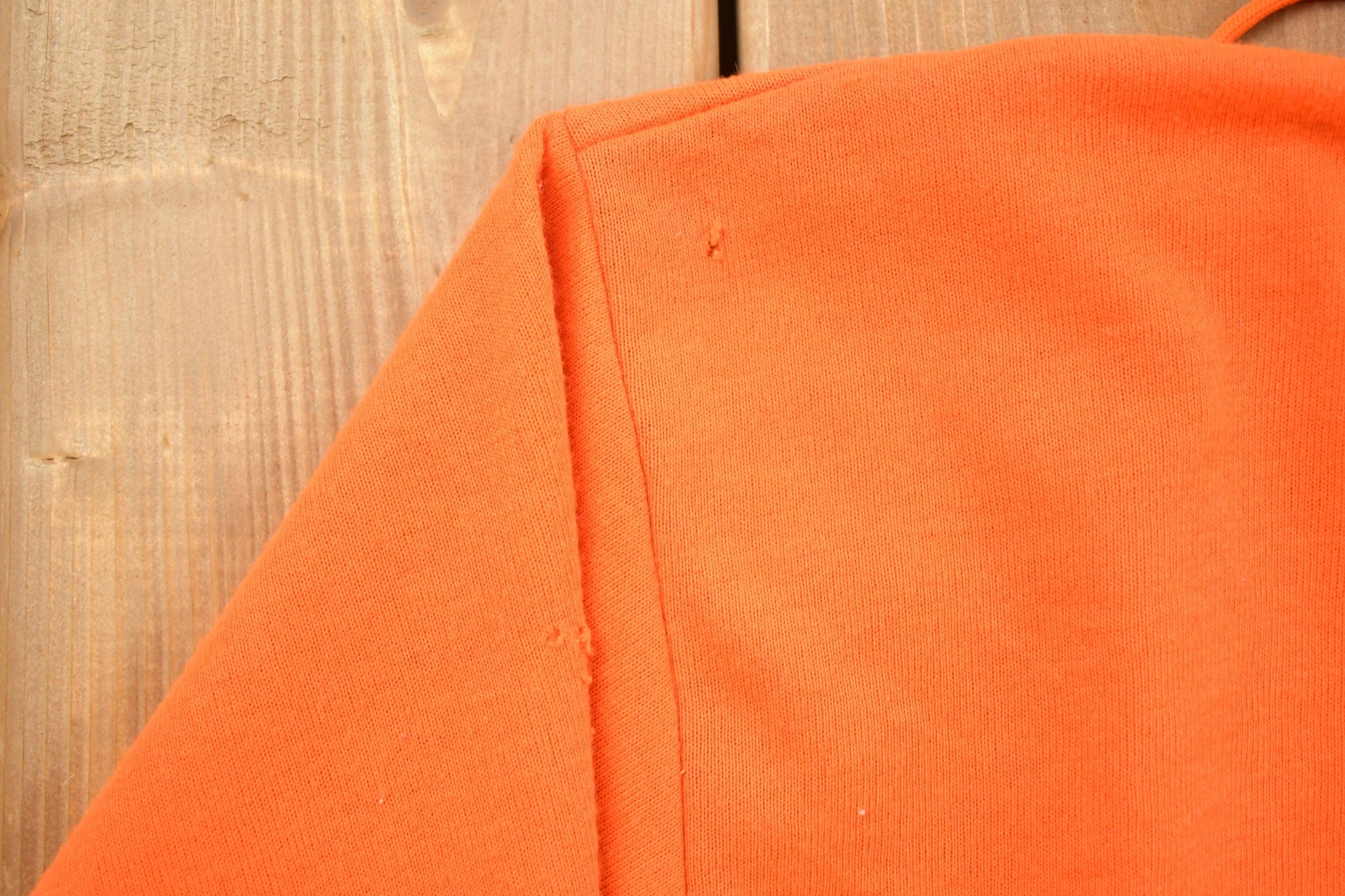 Vintage 1990s Blank Bright Orange Hoodie Men's Medium - Image 7
