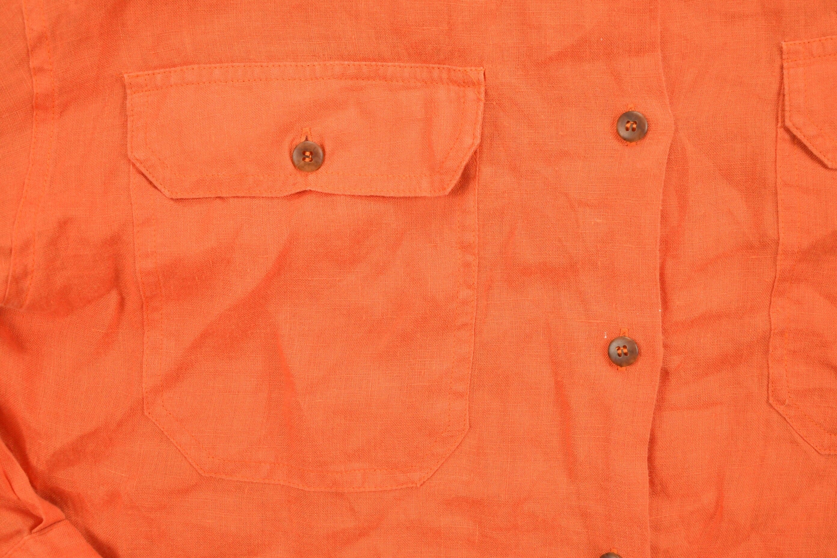 Vintage 1990s Blank Orange Button Up Shirt Women's Large - Image 4