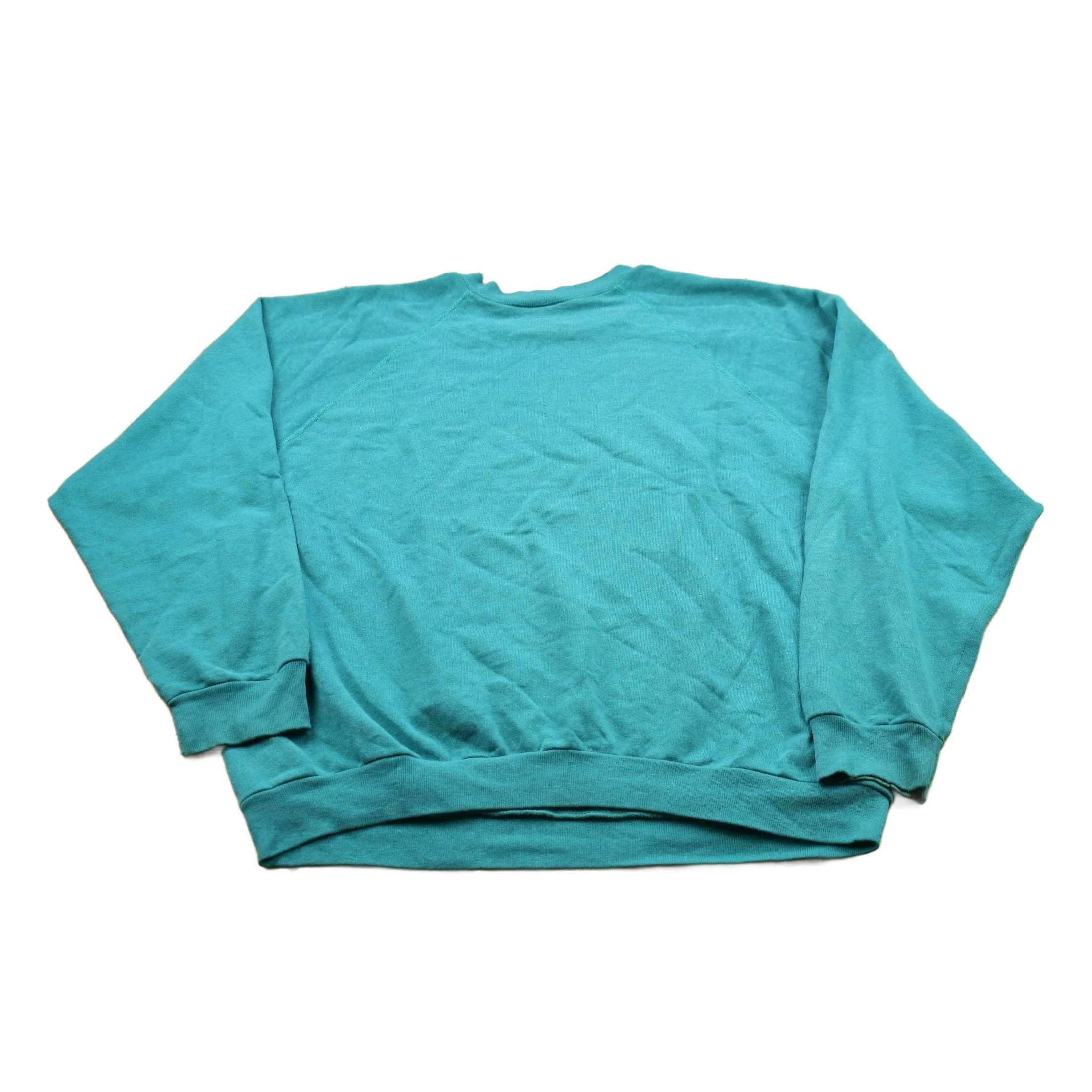 Vintage 1990s Blank Tultex Turquoise Crewneck Sweatshirt Men's Large - Image 2