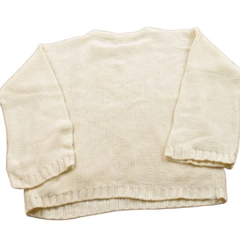 Vintage 1990s Blank White 3D Cable Knit Crewneck Sweater Men's Small - Image 2