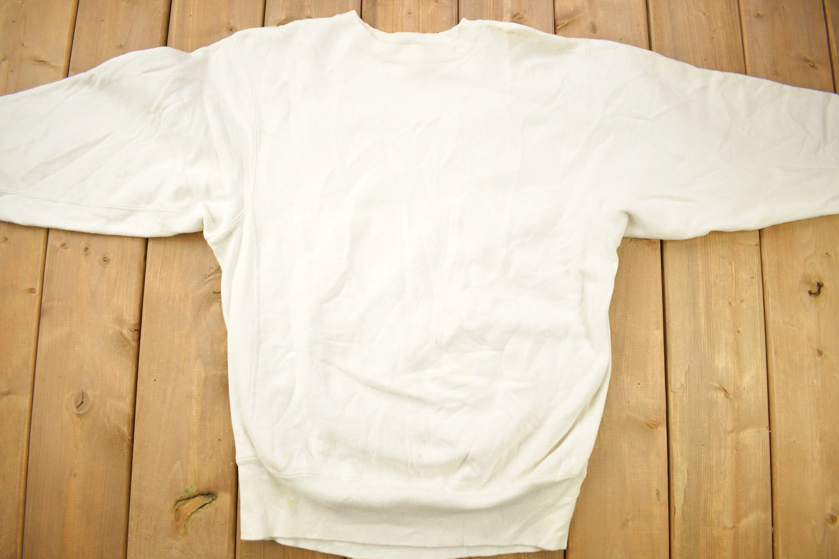 Vintage 1990s Blank White Champion Reverse Weave Crewneck Men's Large - Image 3