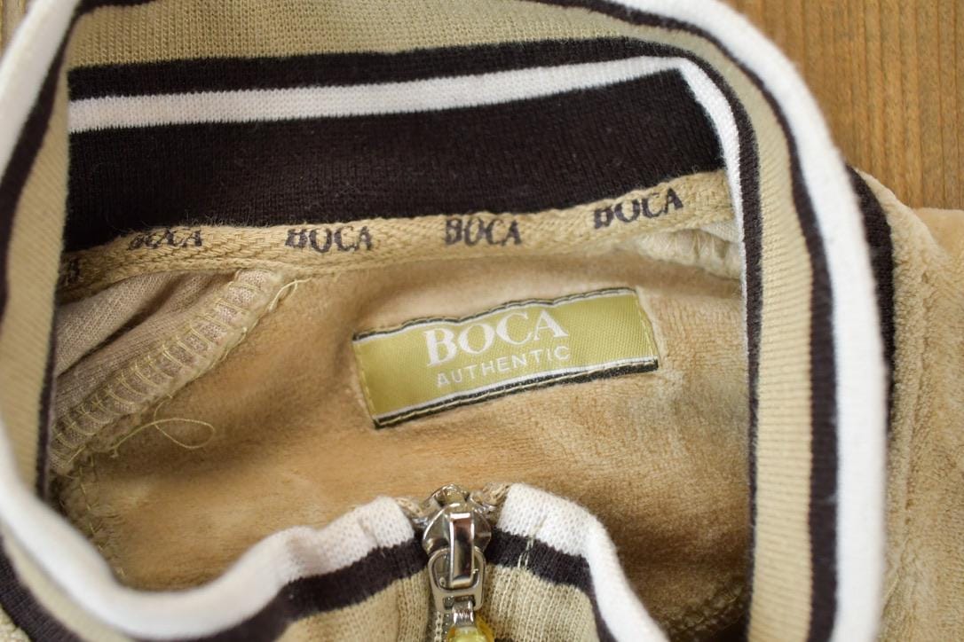 Vintage 1990s Boca Authentic Velour Souvenir Full Zip Crewneck Sweatshirt Made In USA Men's Large - Image 3