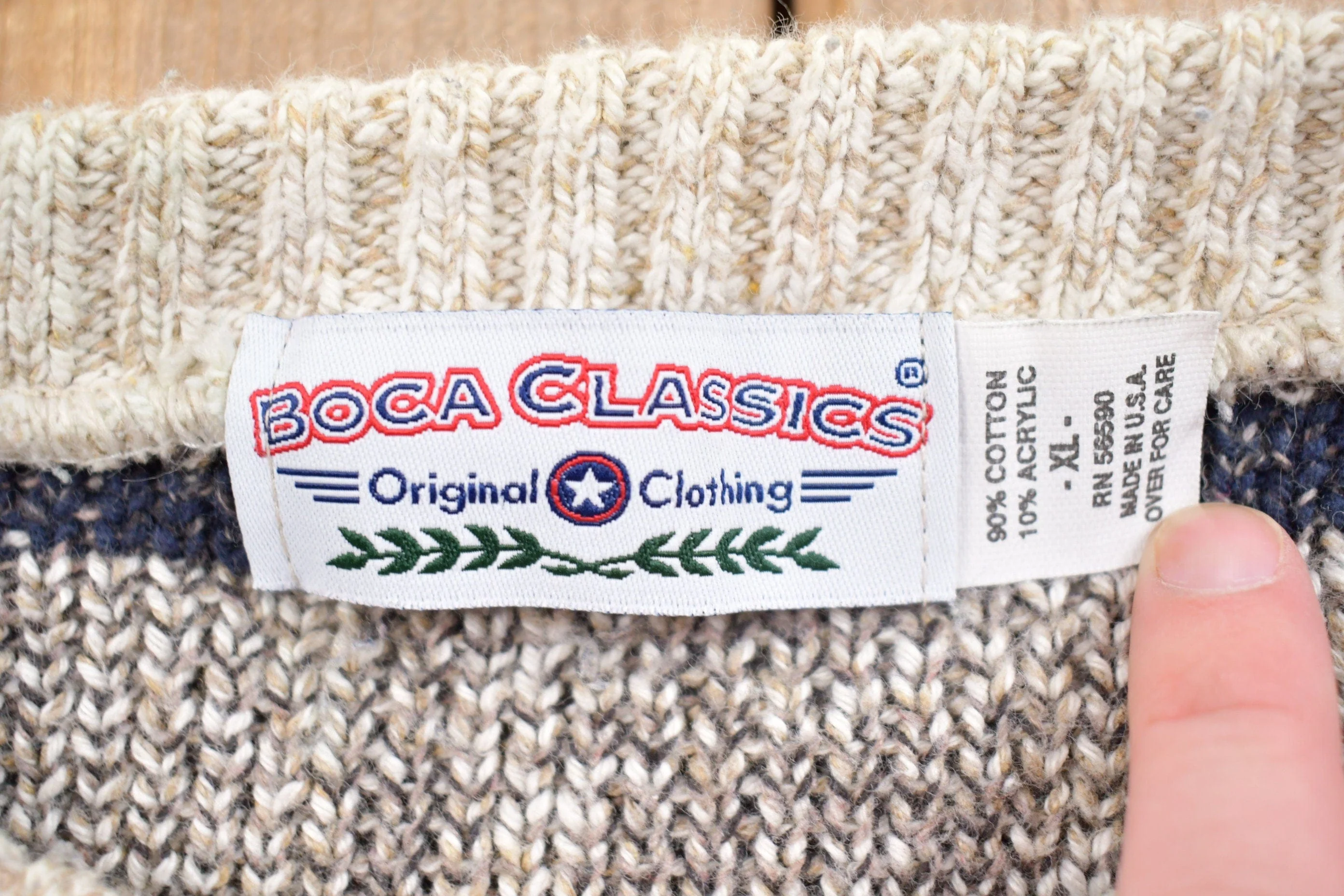 Vintage 1990s Boca Classics Knitted Crewneck Sweater Men's XL - Image 3