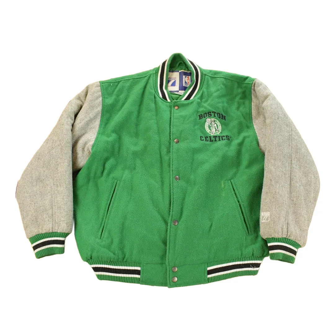 Vintage 1990s Boston Celtics NBA Basketball Embroidered Wool Varsity Jacket Men's Large
