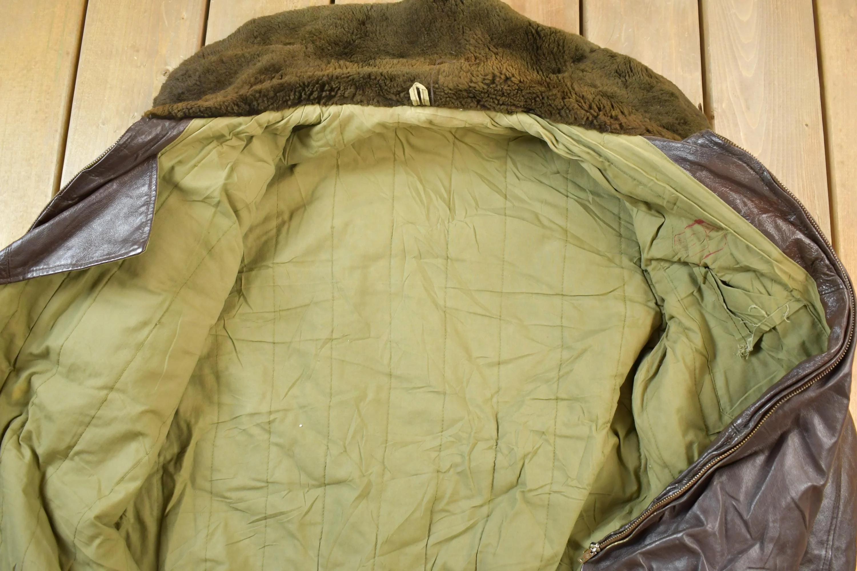 Vintage 1990s Brown Leather Bomber Shearling Collar Jacket Made In USA - Image 5