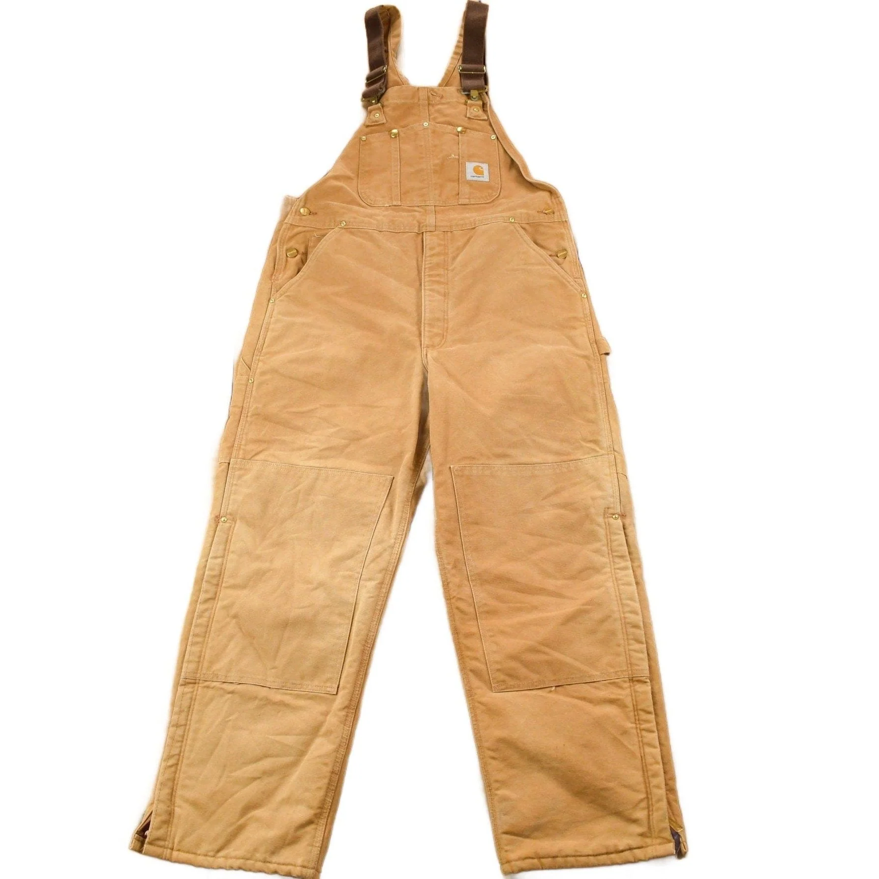 Vintage 1990s Carhartt Beige Double Knee Canvas Quilted Overalls Men's 38 x 30 - Image 2