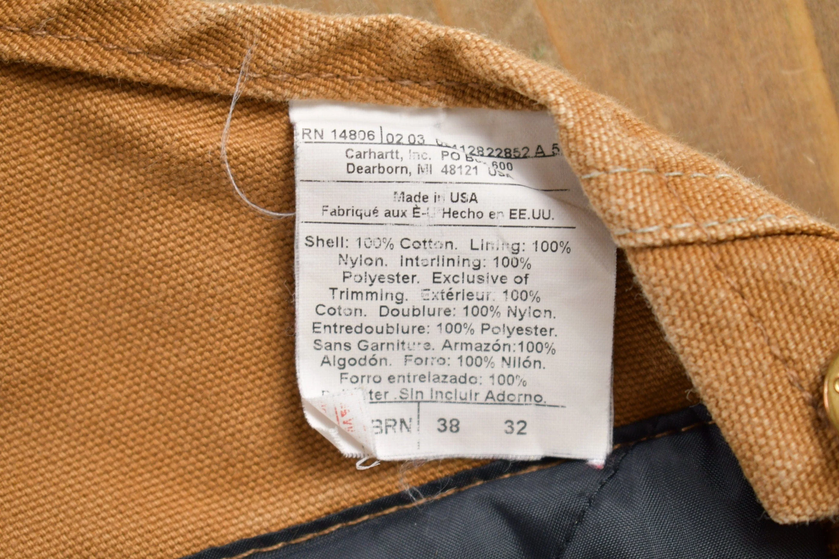 Vintage 1990s Carhartt Beige Double Knee Canvas Quilted Overalls Men's 38 x 30.5 - Image 7
