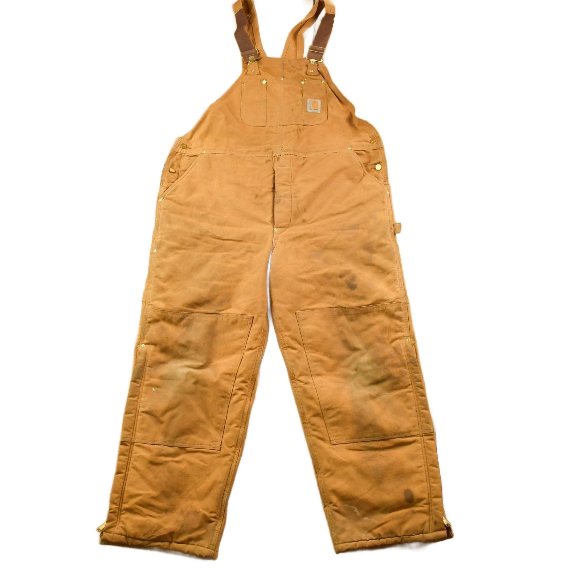 Vintage 1990s Carhartt Beige Double Knee Canvas Quilted Overalls Men's 44 x 30 - Image 2