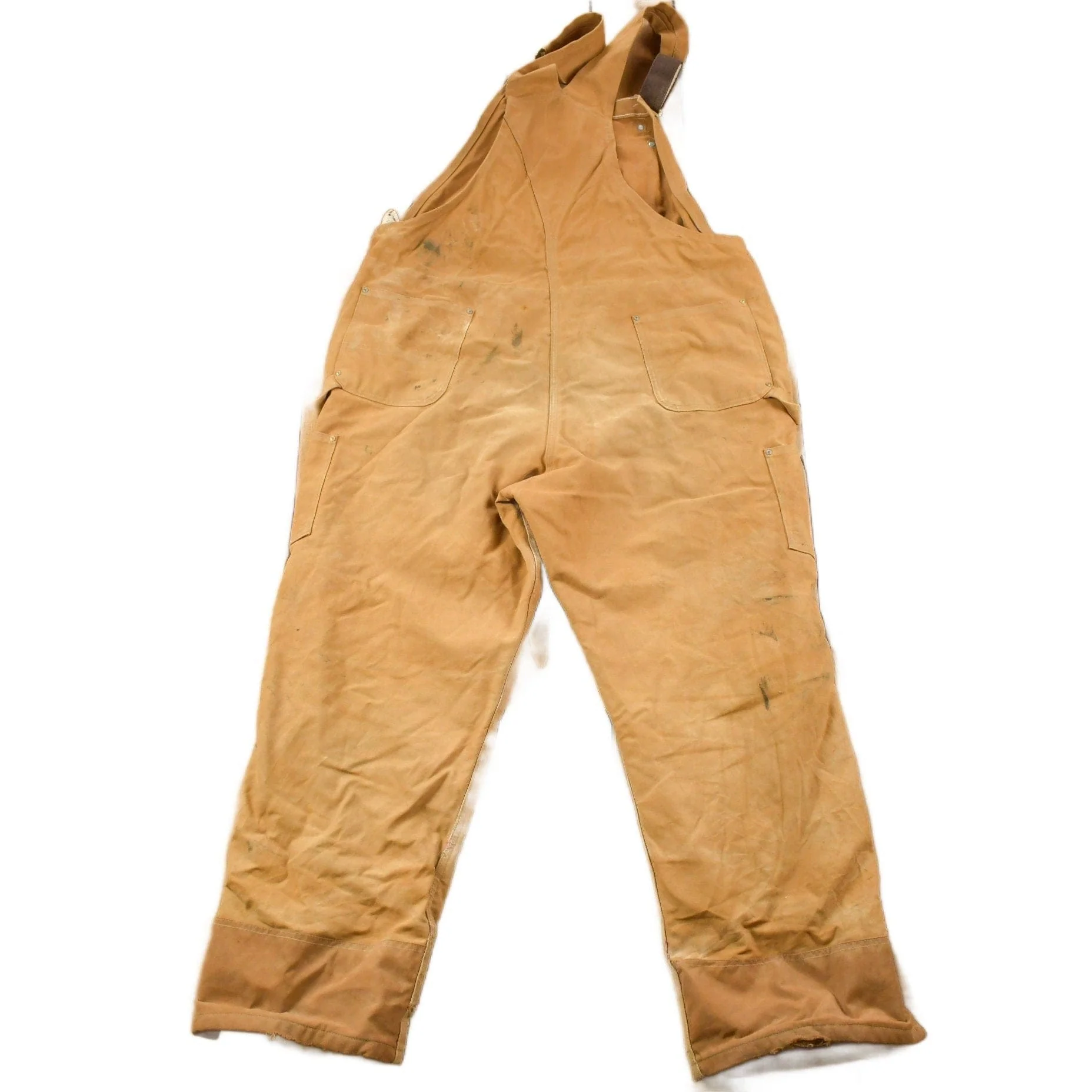 Vintage 1990s Carhartt Beige Double Knee Canvas Quilted Overalls Men's 46 x 30 - Image 2
