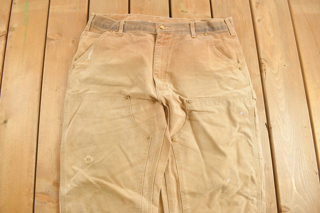 Vintage 1990s Carhartt Beige Double Knee Work Pants Men's 38 x 32 - Image 4