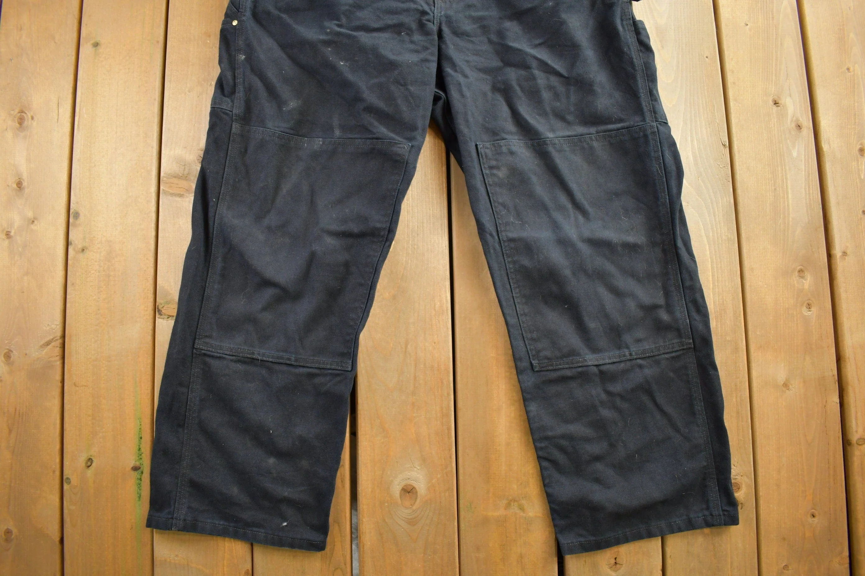 Vintage 1990s Carhartt Black Double Knee Canvas Overalls Men's 44 x 30 - Image 6