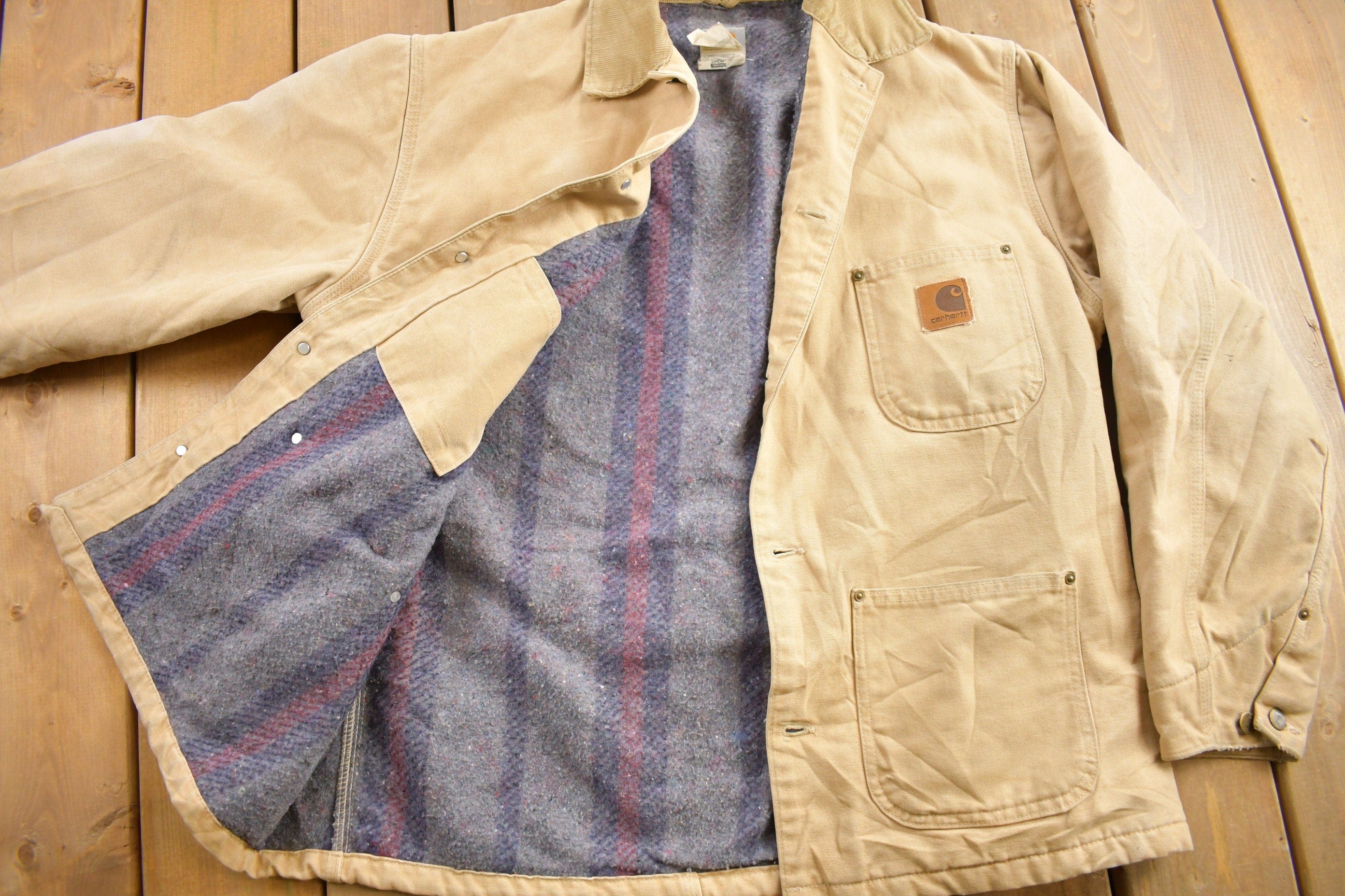 Vintage 1990s Carhartt Blanket Lined Chore Coat Men's Large - Image 3