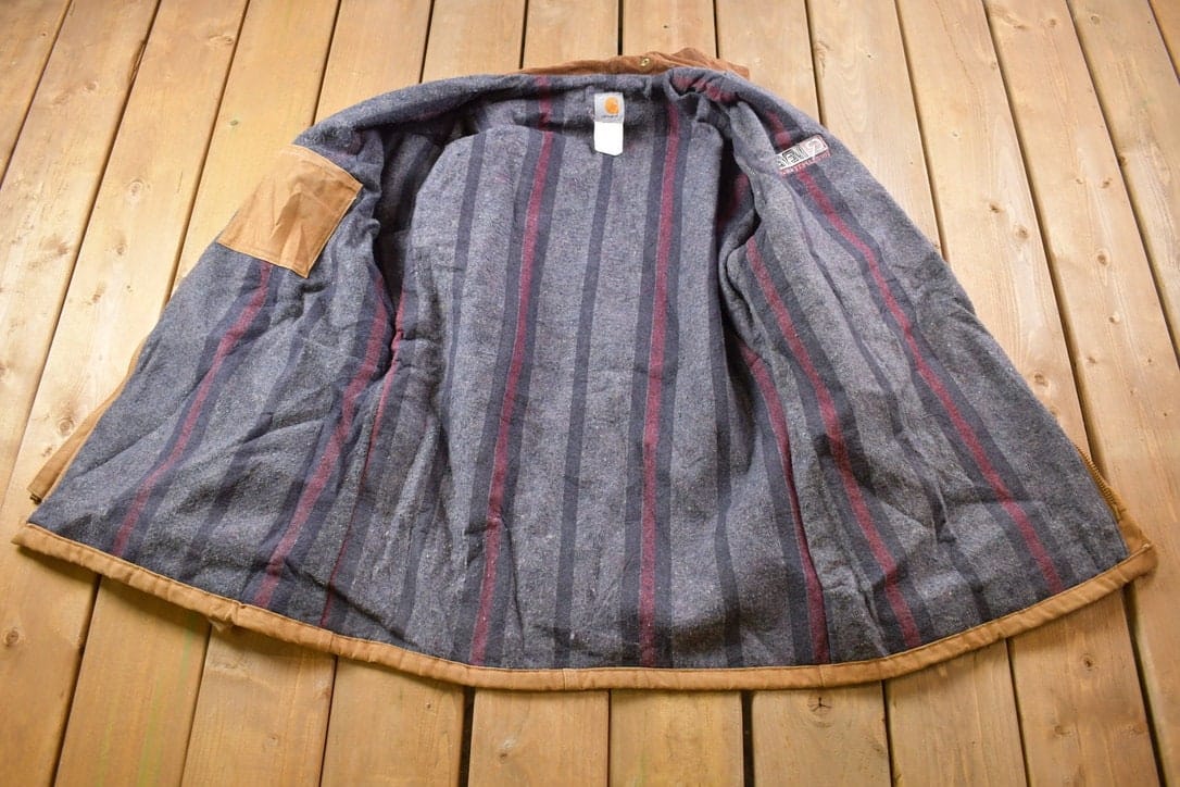 Vintage 1990s Carhartt Blanket Lined Embroidered Painters Jacket Men's Large - Image 3