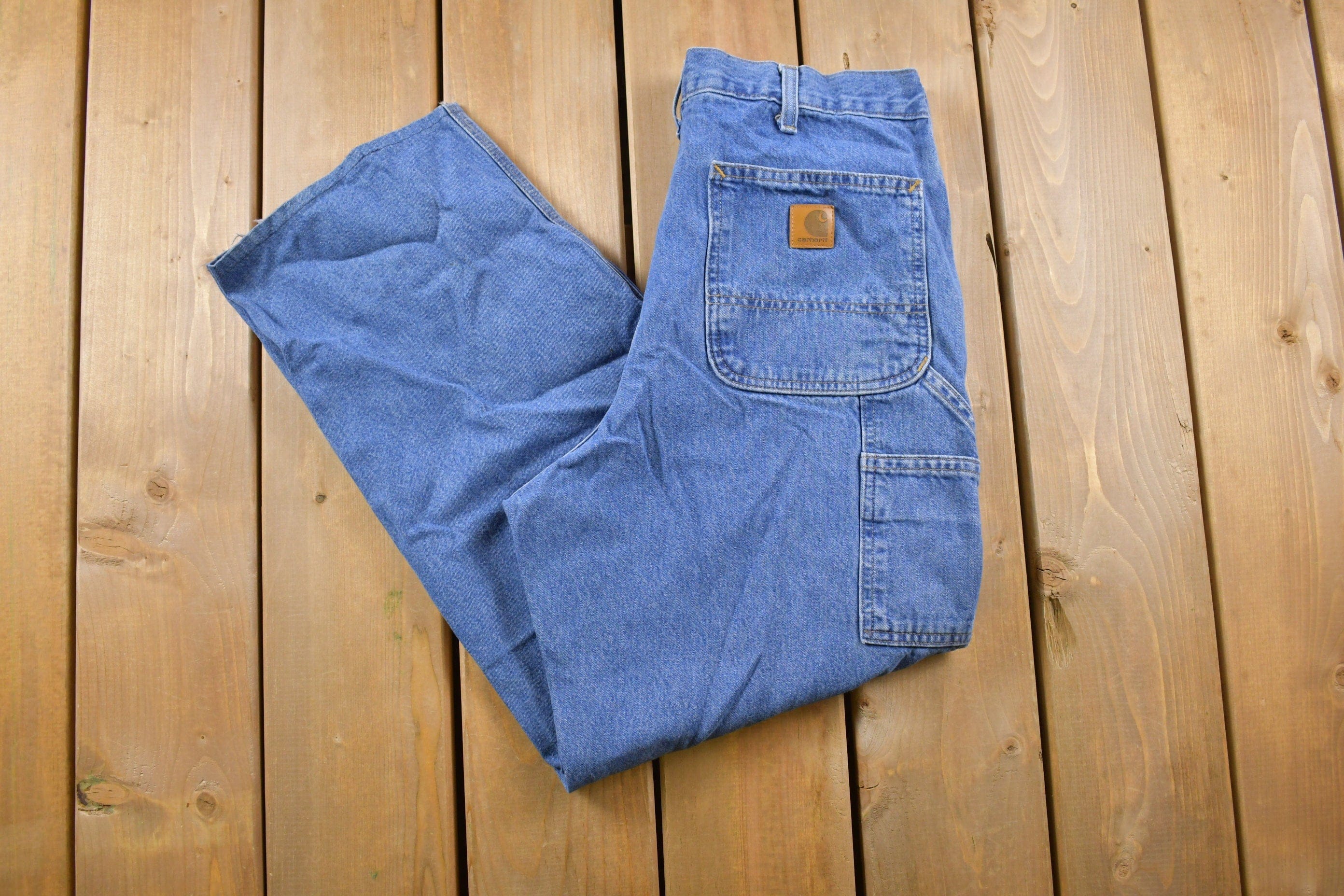Vintage 1990s Carhartt Blue Denim Work Pants Men's 33 x 28 - Image 3