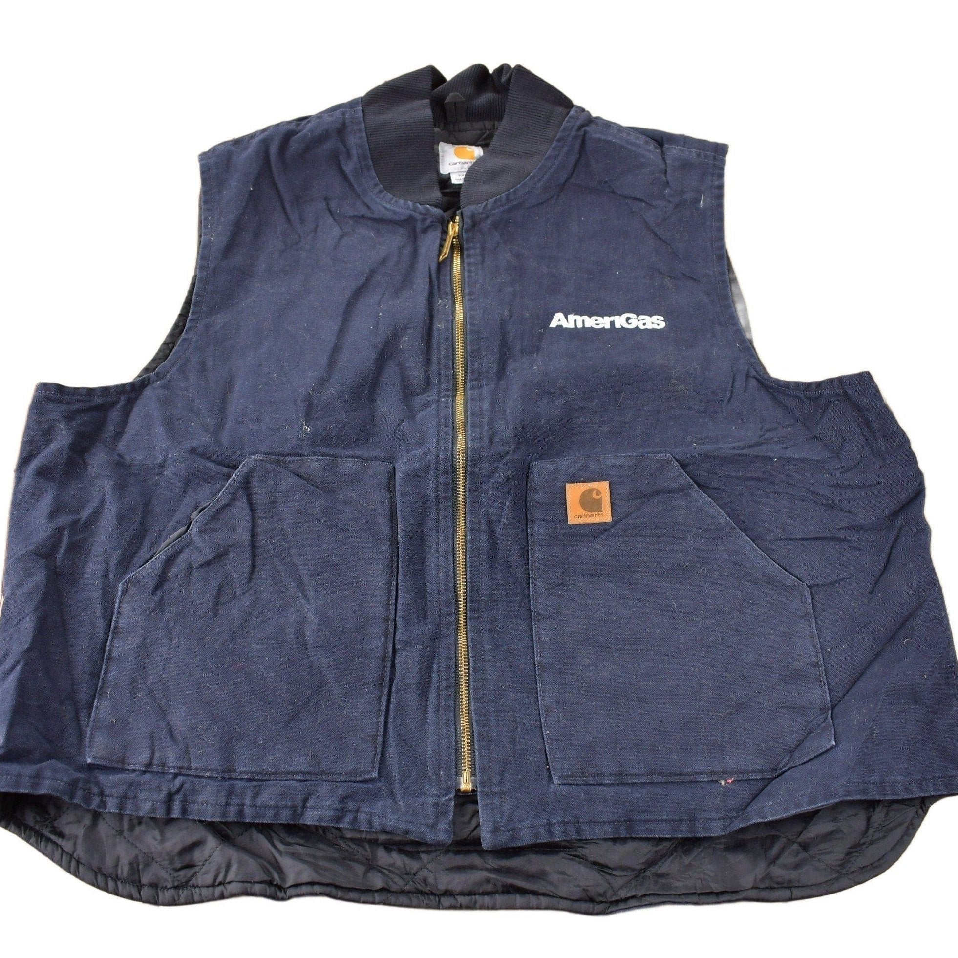 Vintage 1990s Carhartt Blue Embroidered Quilted Work Vest Men's 2XL