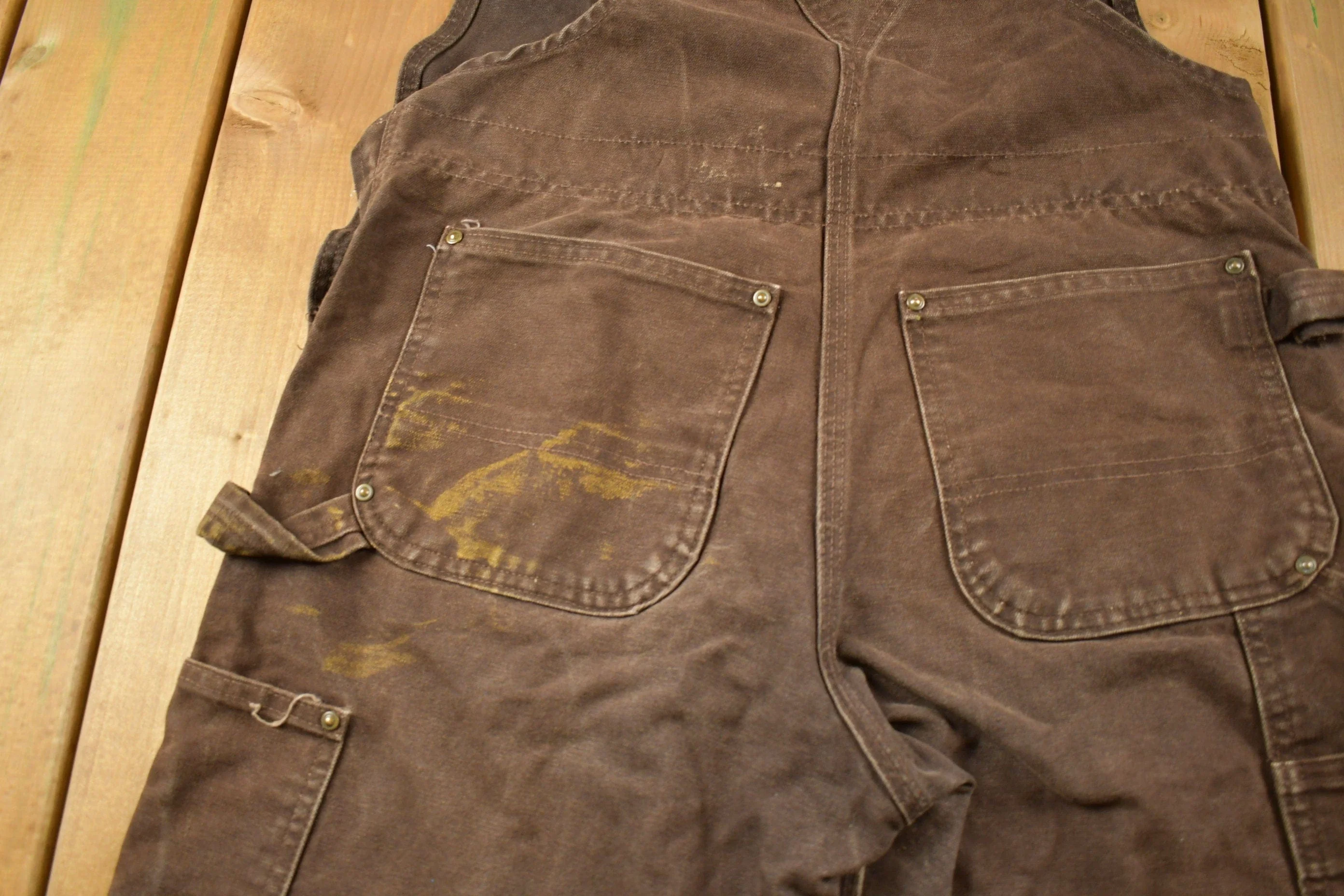 Vintage 1990s Carhartt Brown Canvas Double Knee Overalls Men's 36 x 29 - Image 5
