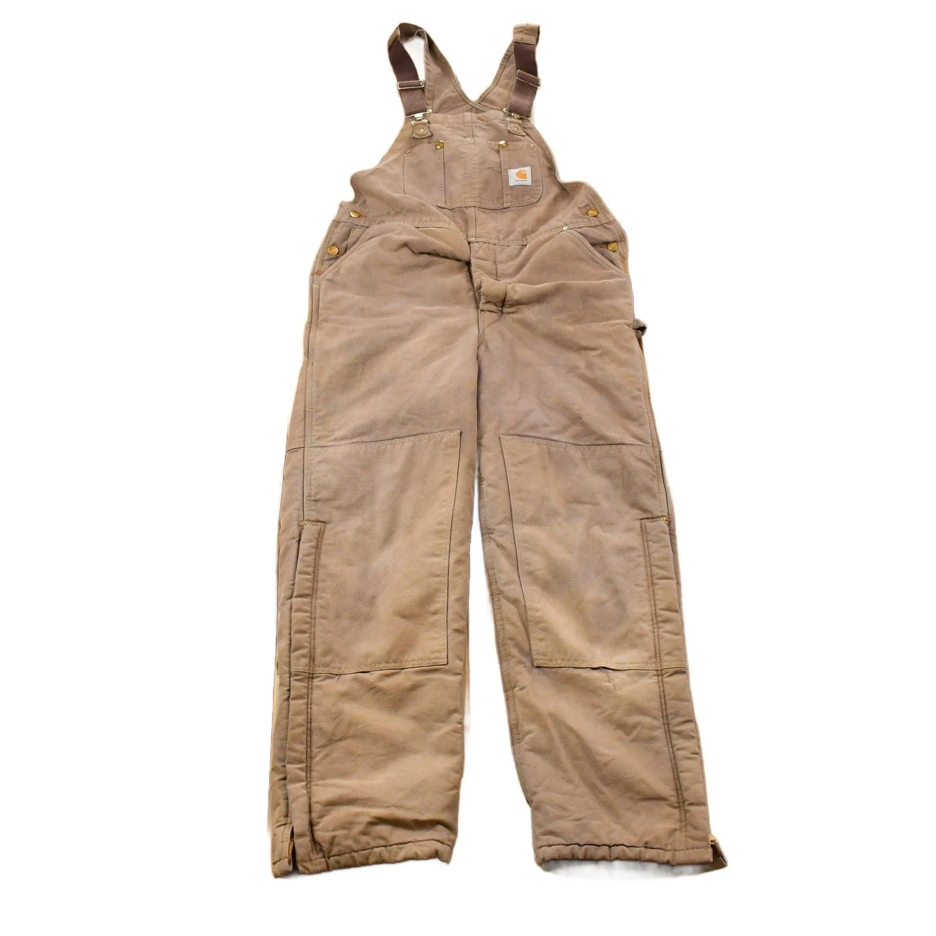 Vintage 1990s Carhartt Brown Double Knee Canvas Quilted Overalls Men's 36 x 28 - Image 2