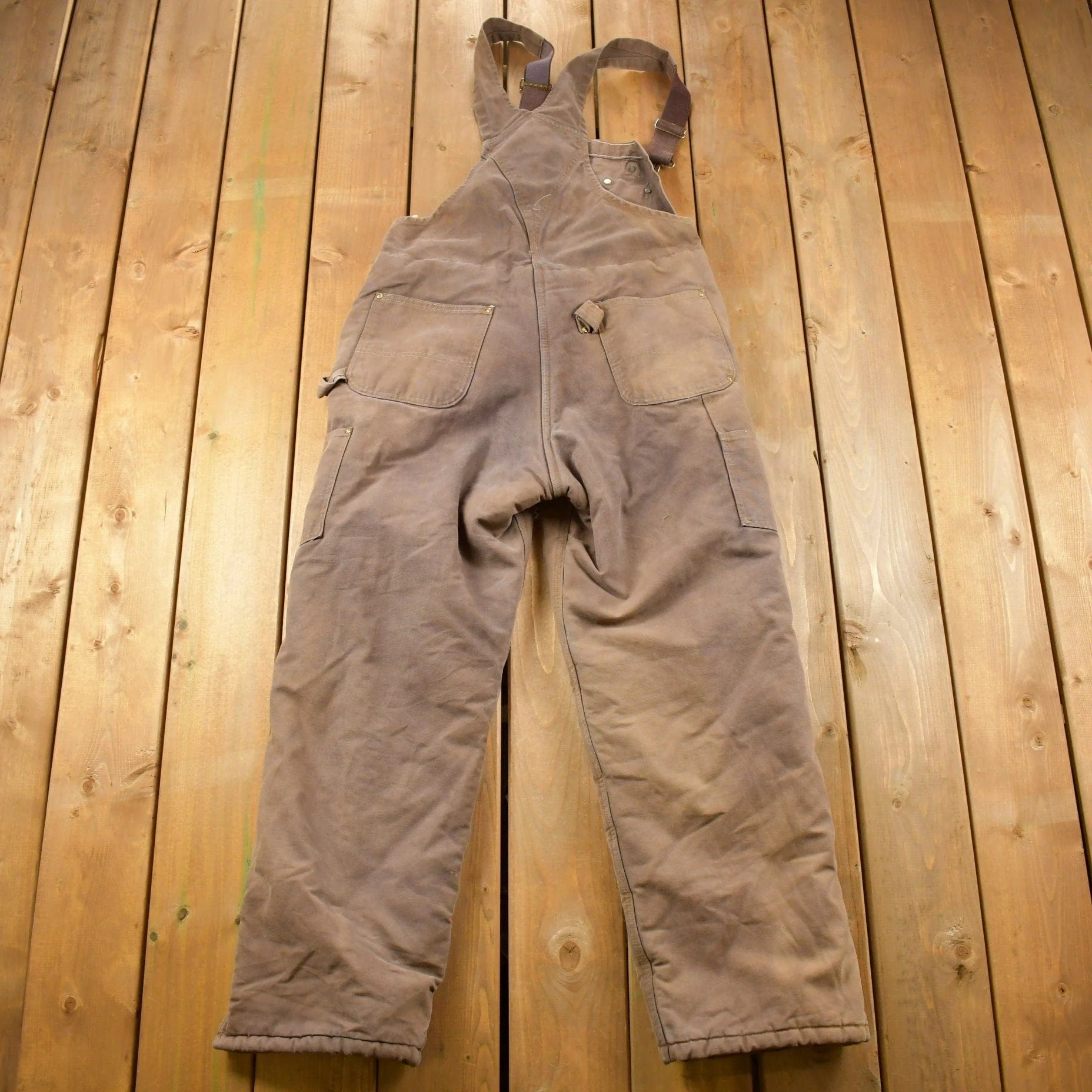 Vintage 1990s Carhartt Brown Double Knee Canvas Quilted Overalls Men's 36 x 28 - Image 3