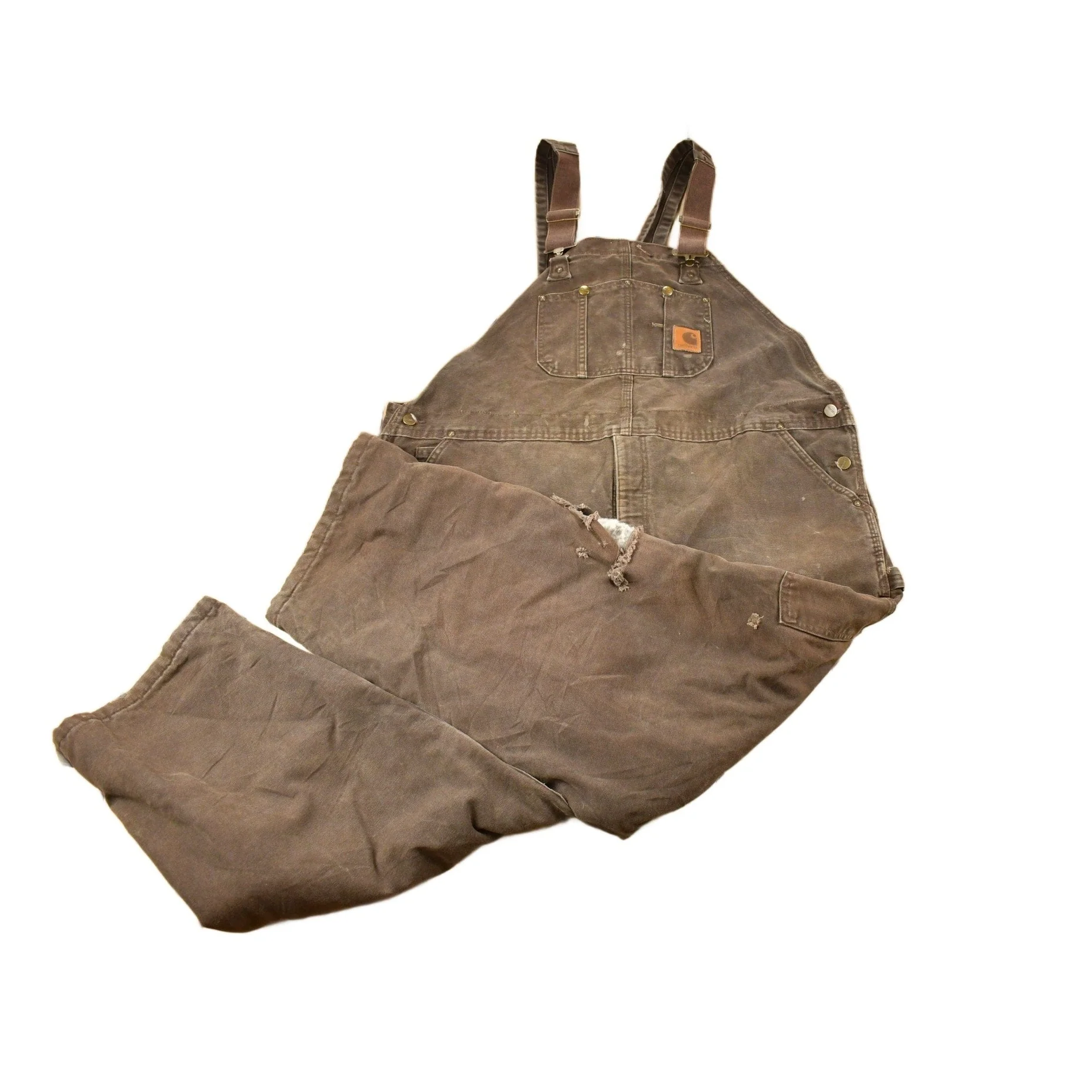 Vintage 1990s Carhartt Brown Double Knee Canvas Quilted Overalls Men's 48 x 30 - Image 2