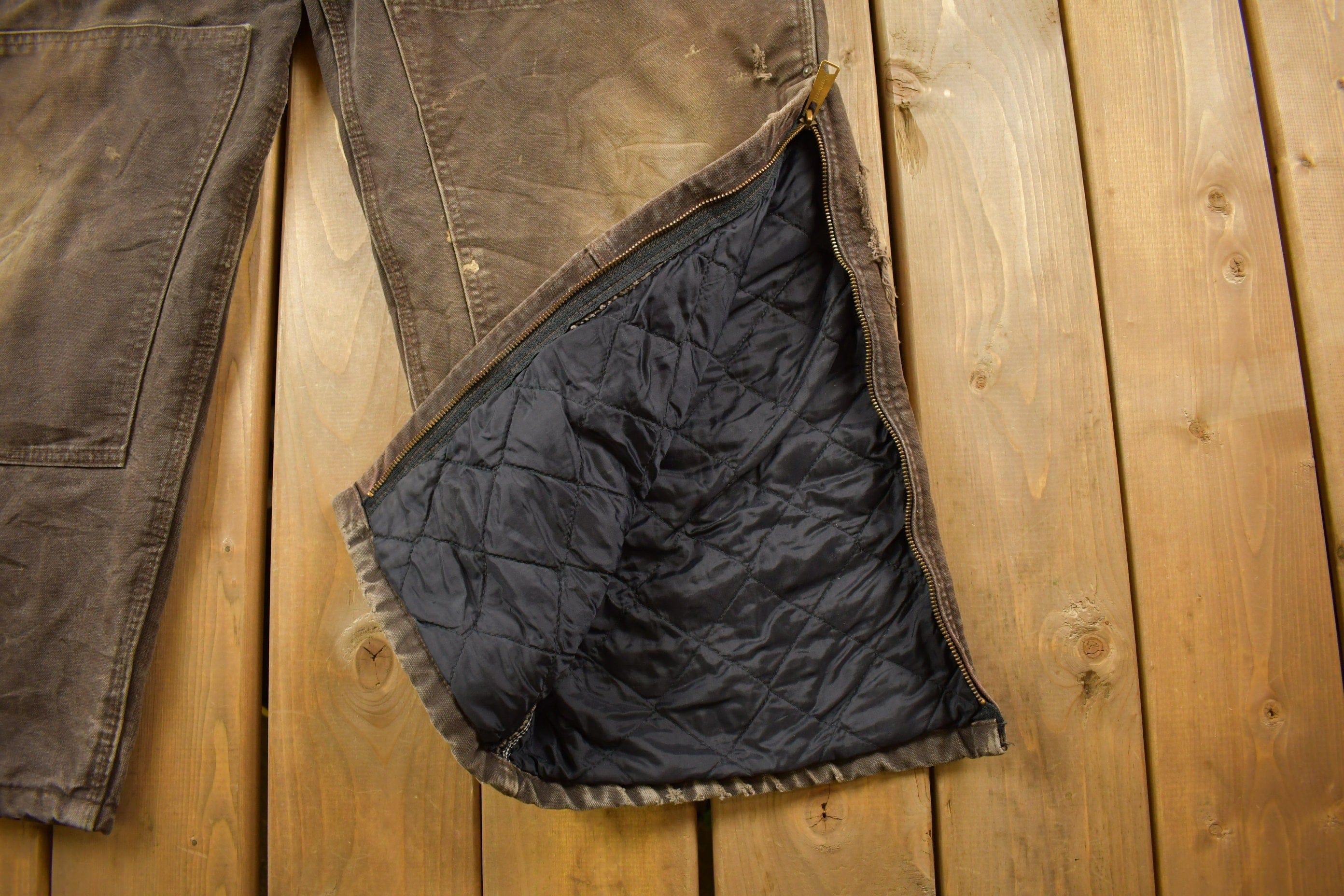 Vintage 1990s Carhartt Brown Double Knee Canvas Quilted Overalls Men's 48 x 30 - Image 8